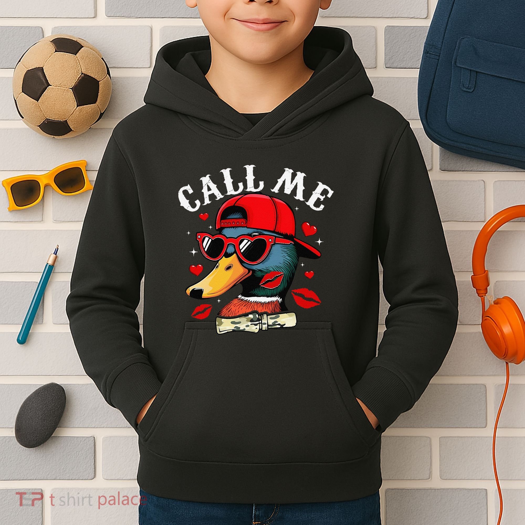 Retro Call Me Valentines Duck Hunting Southern Kids Hoodie