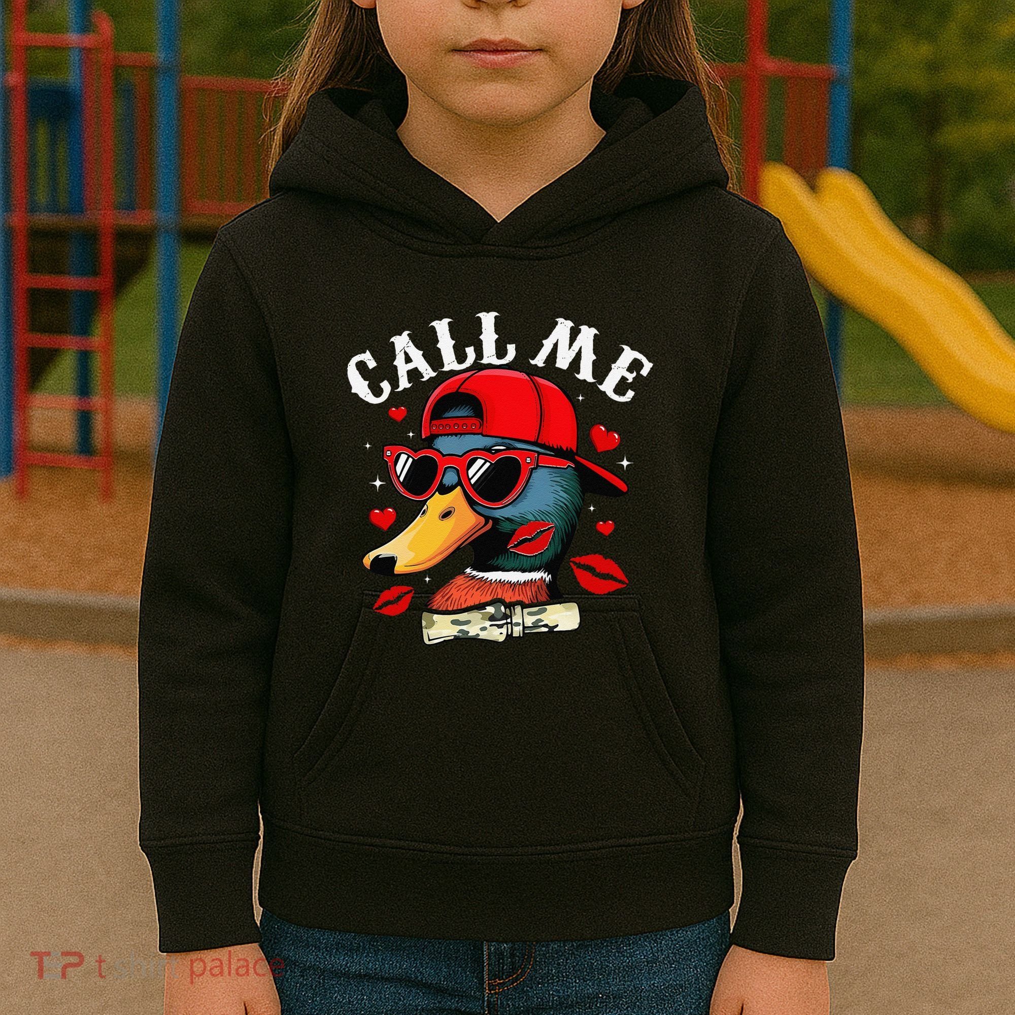 Retro Call Me Valentines Duck Hunting Southern Kids Hoodie