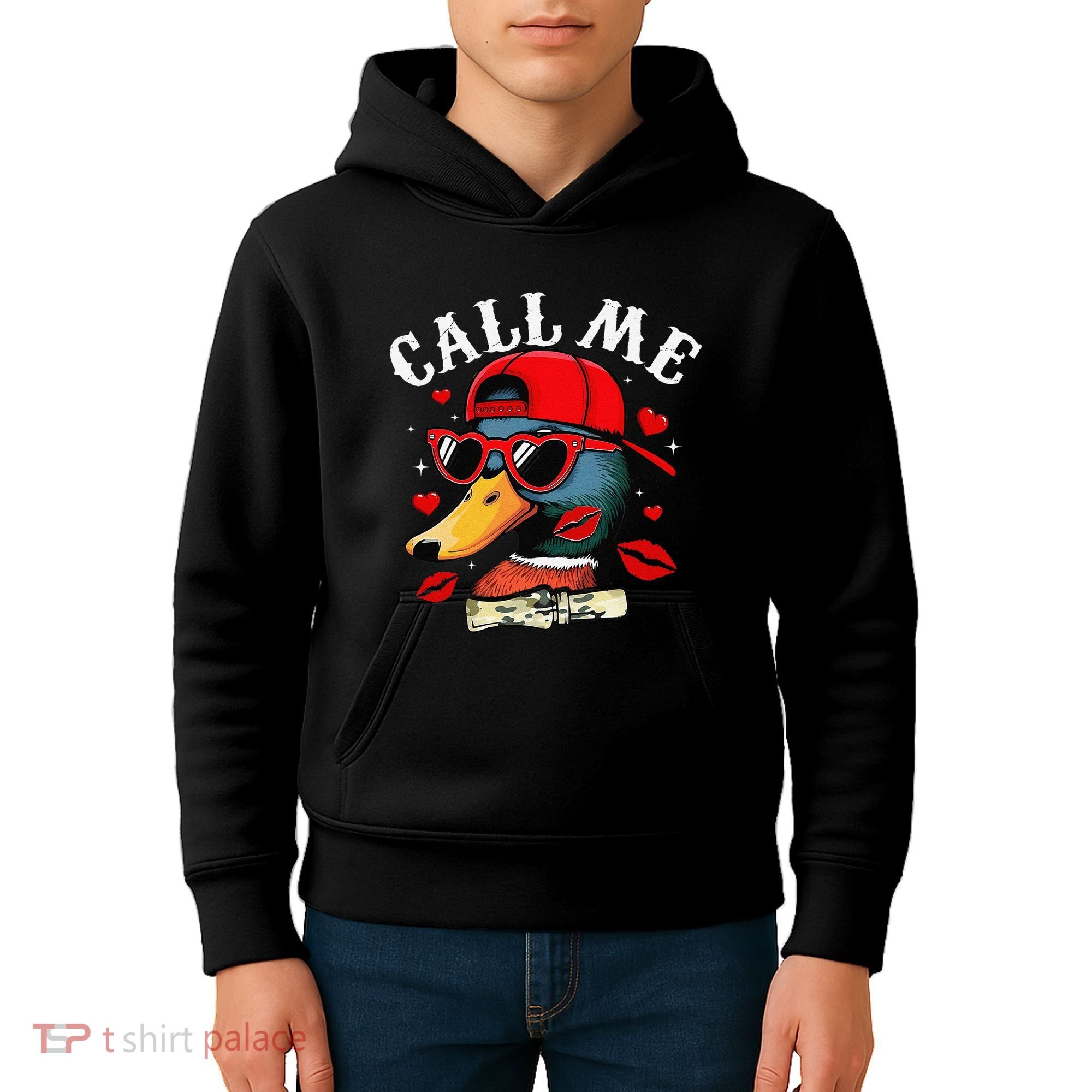 Retro Call Me Valentines Duck Hunting Southern Kids Hoodie