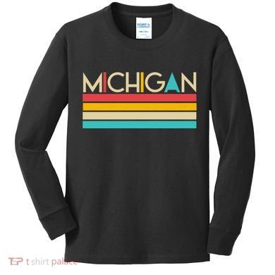 Retro Colors Michigan Kids Long Sleeve Shirt