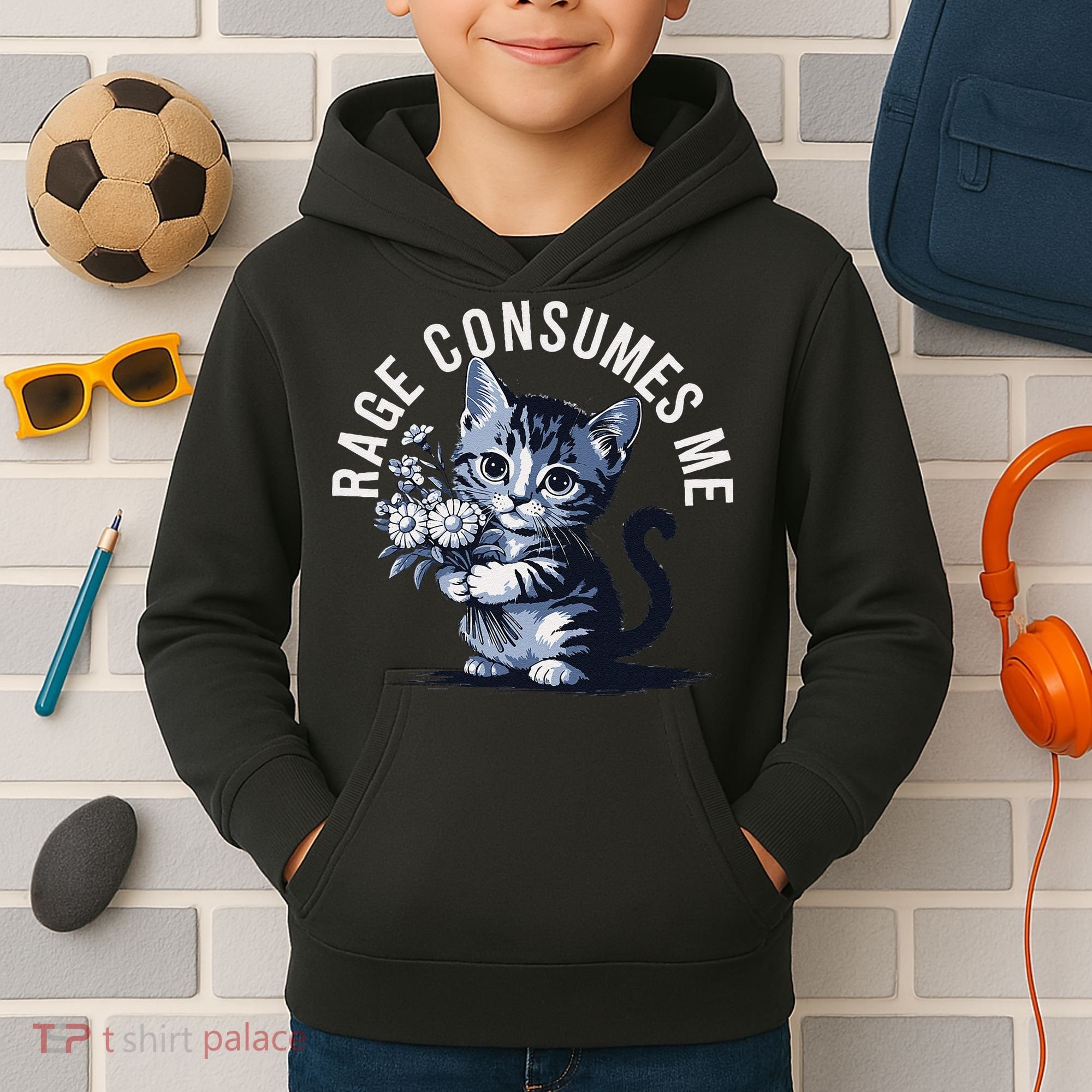 Rage Consumes Me Funny Cat Meme Kids Hoodie