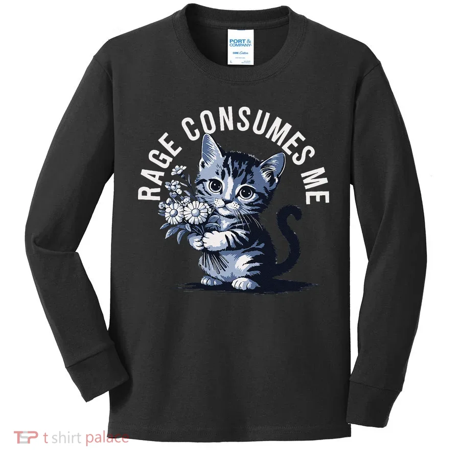 Rage Consumes Me Funny Cat Meme Kids Long Sleeve Shirt