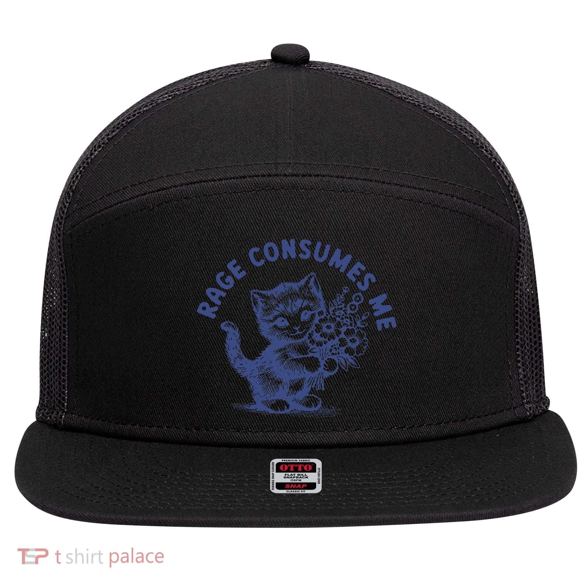 Rage Consumes Me Cat Flower Cute Kitty Cat Meme 7 Panel Mesh Trucker Snapback Hat