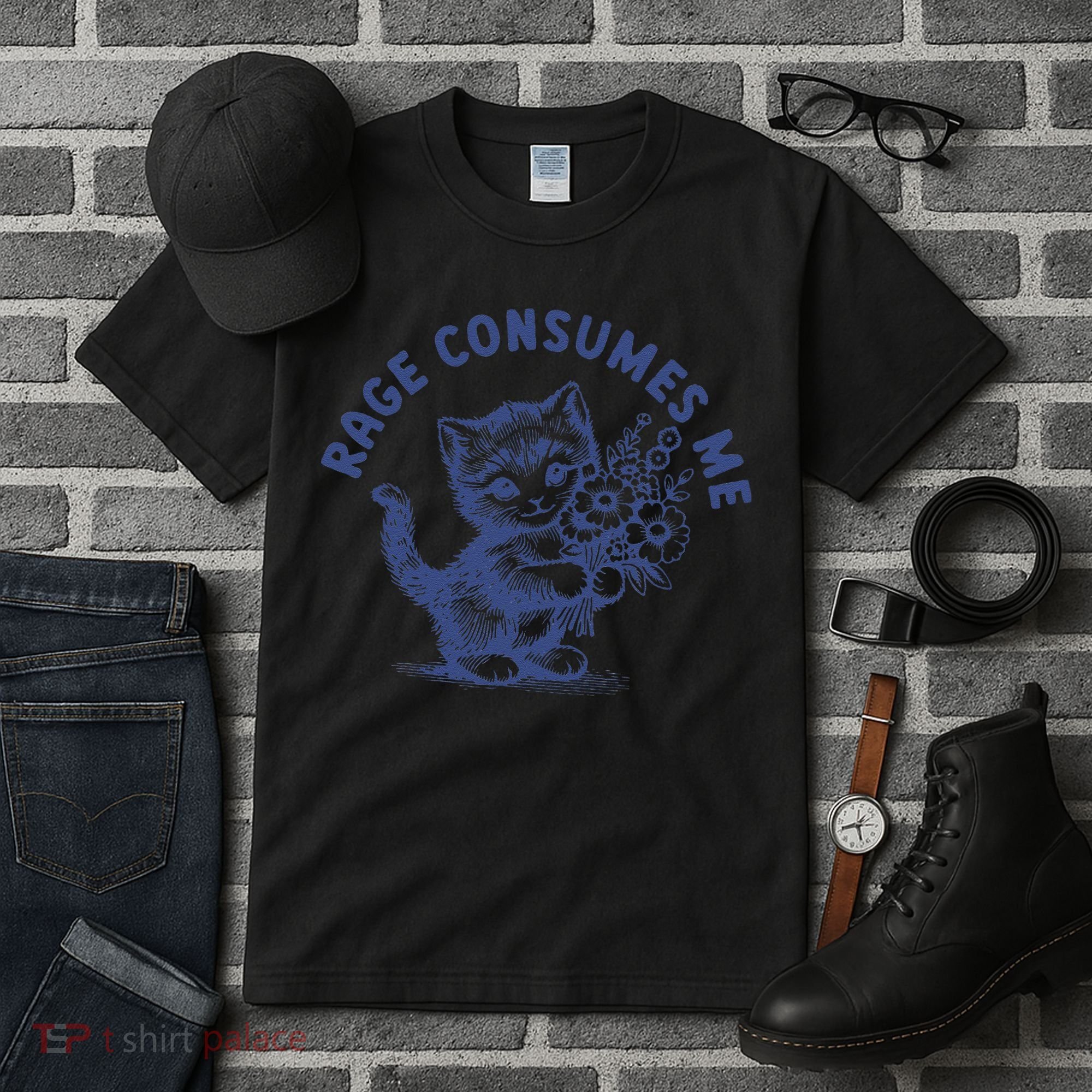 Rage Consumes Me Cat Flower Cute Kitty Cat Meme Tall T-Shirt