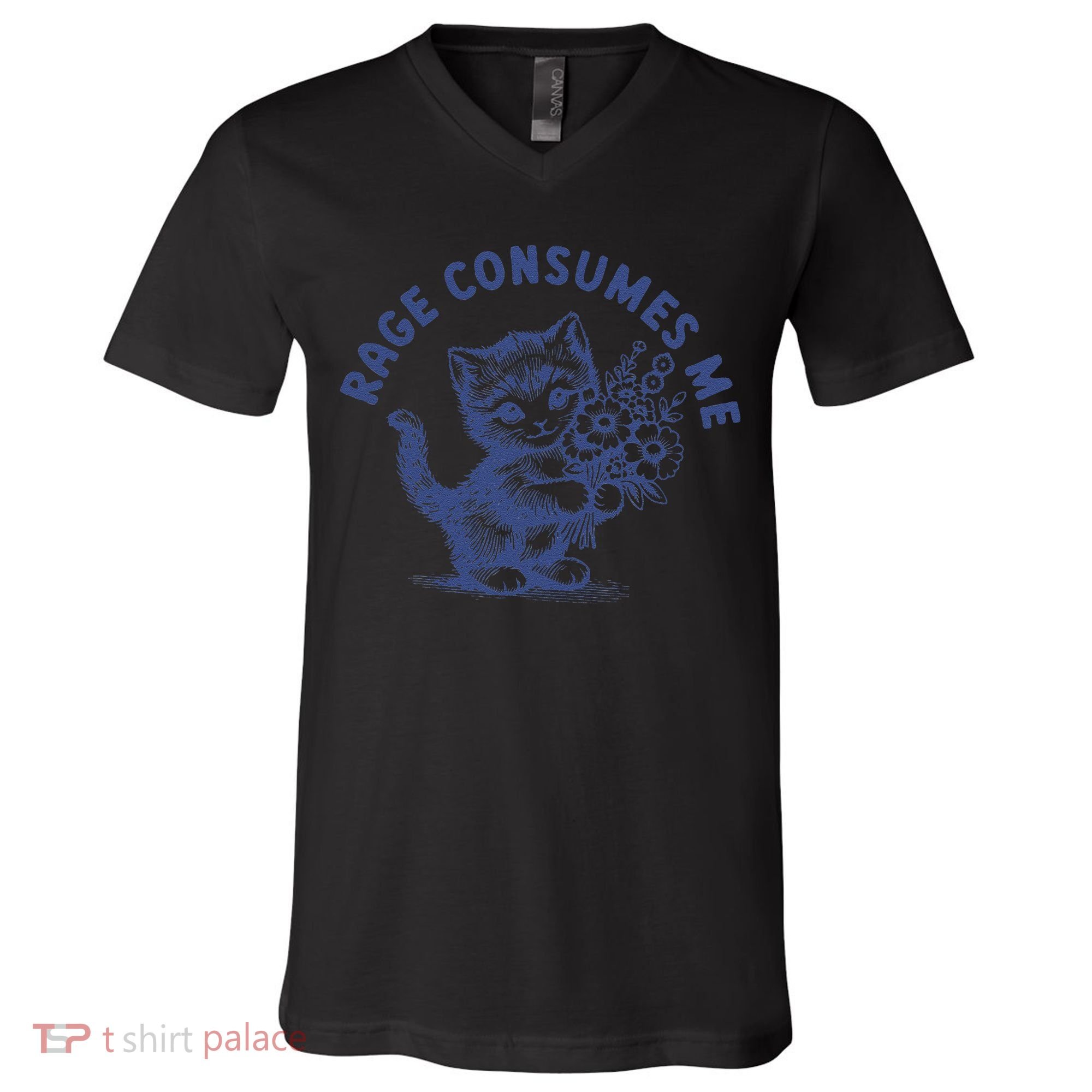 Rage Consumes Me Cat Flower Cute Kitty Cat Meme V-Neck T-Shirt