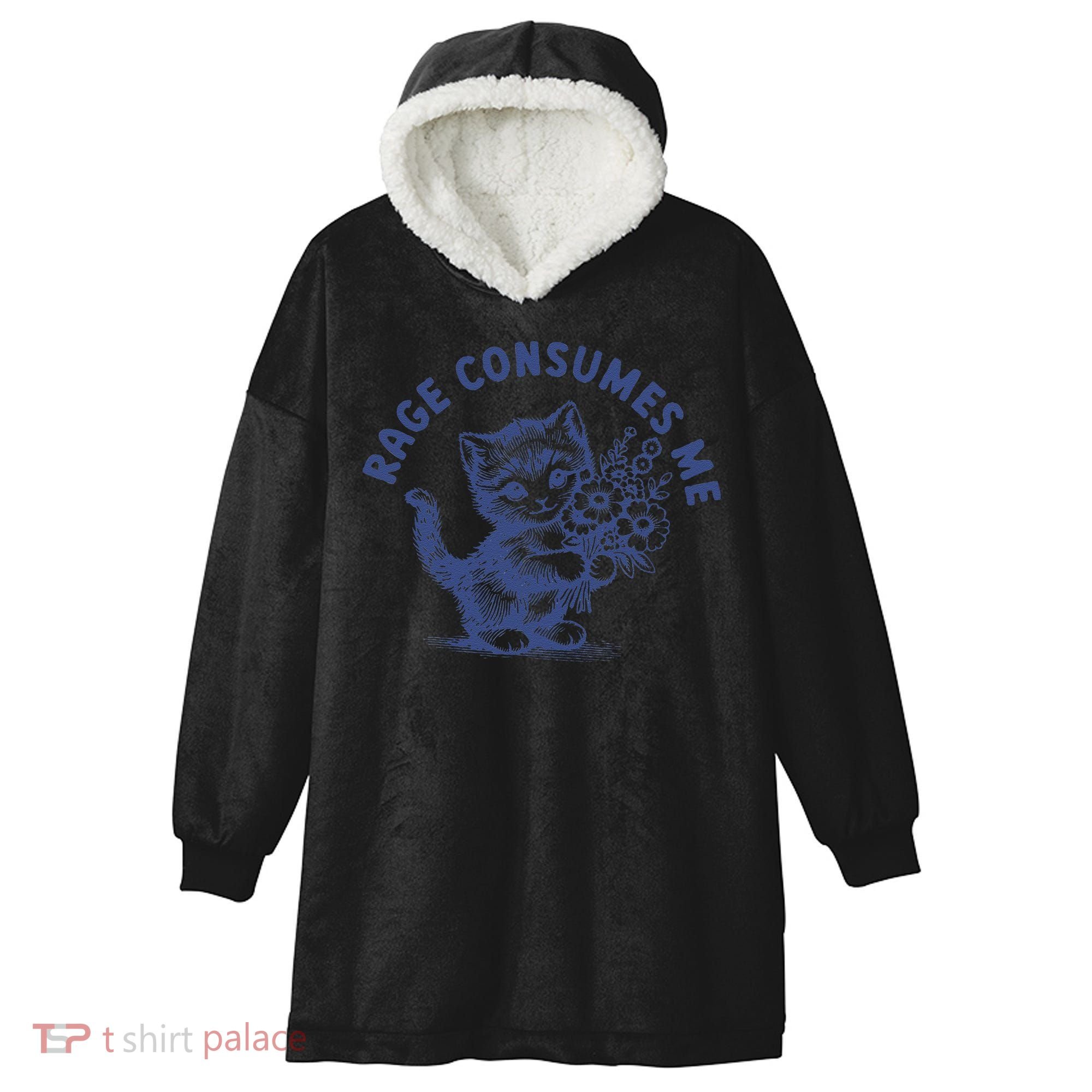 Rage Consumes Me Cat Flower Cute Kitty Cat Meme Hooded Wearable Blanket