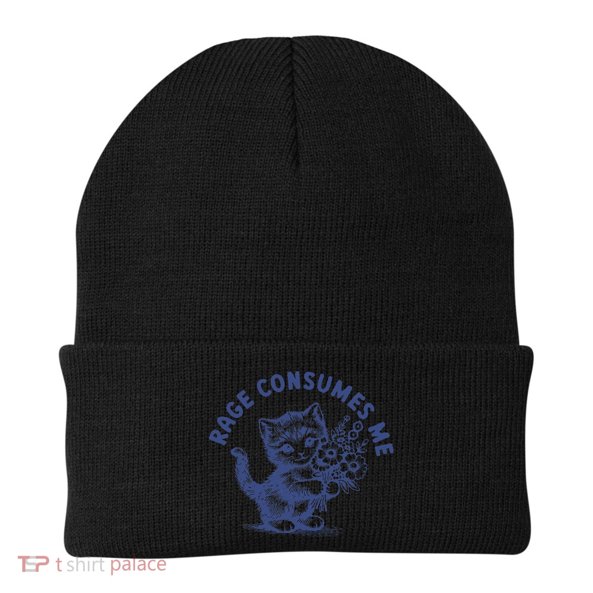 Rage Consumes Me Cat Flower Cute Kitty Cat Meme Beanie