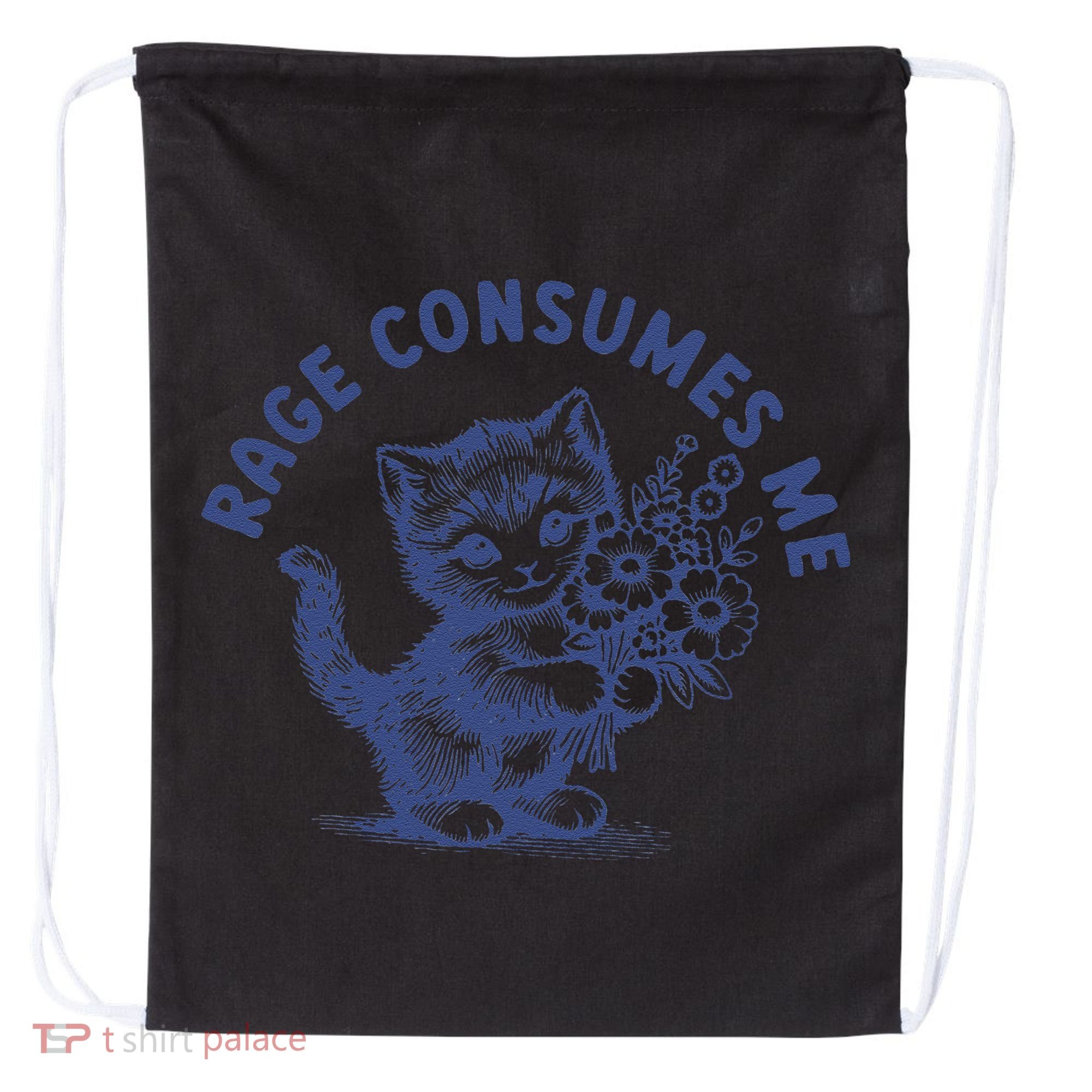 Rage Consumes Me Cat Flower Cute Kitty Cat Meme Drawstring Bag