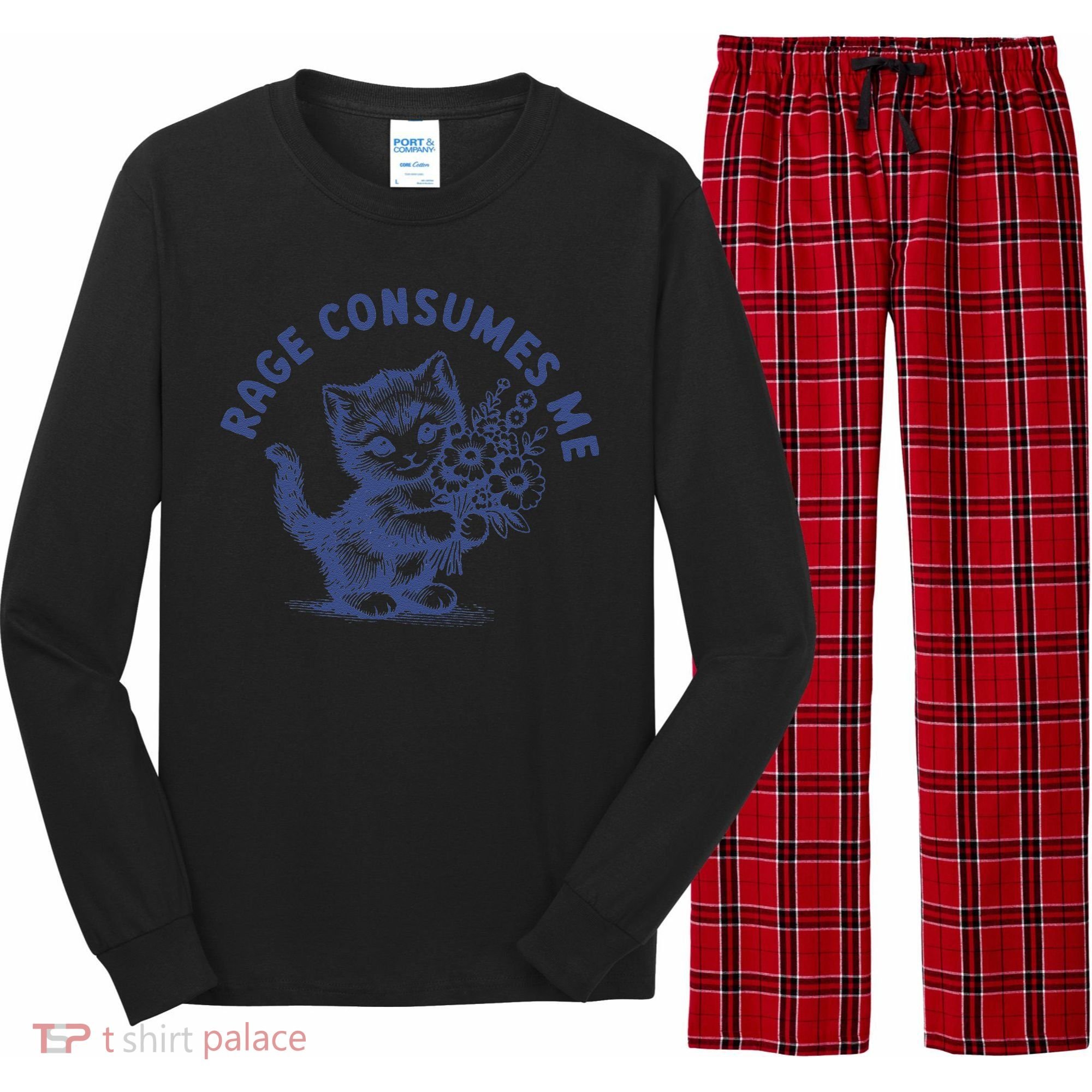 Rage Consumes Me Cat Flower Cute Kitty Cat Meme Long Sleeve Pajama Set