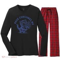 Rage Consumes Me Cat Flower Cute Kitty Cat Meme Women's Long Sleeve Flannel Pajama Set  thumb 0