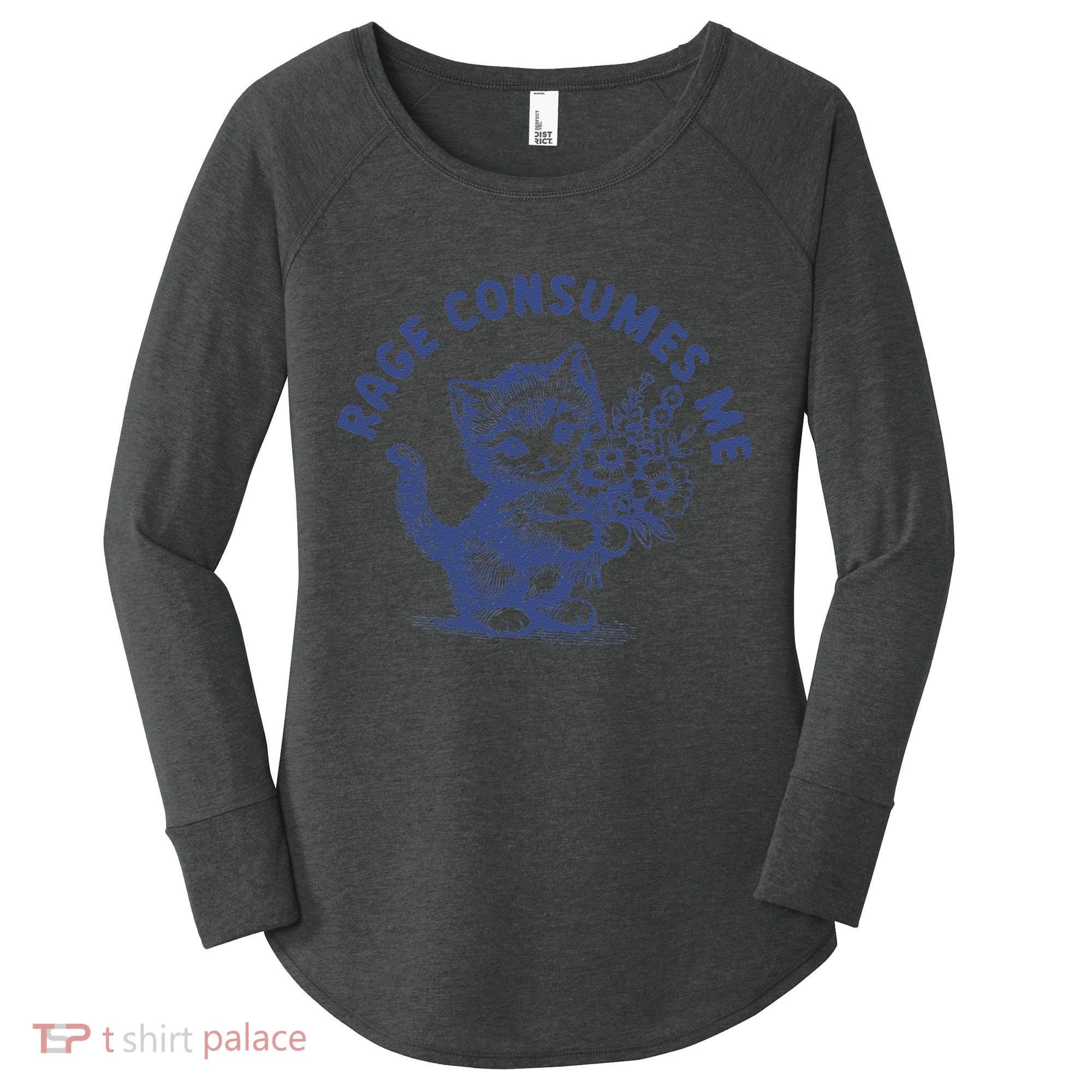 Rage Consumes Me Cat Flower Cute Kitty Cat Meme Women's Perfect Tri Tunic Long Sleeve Shirt