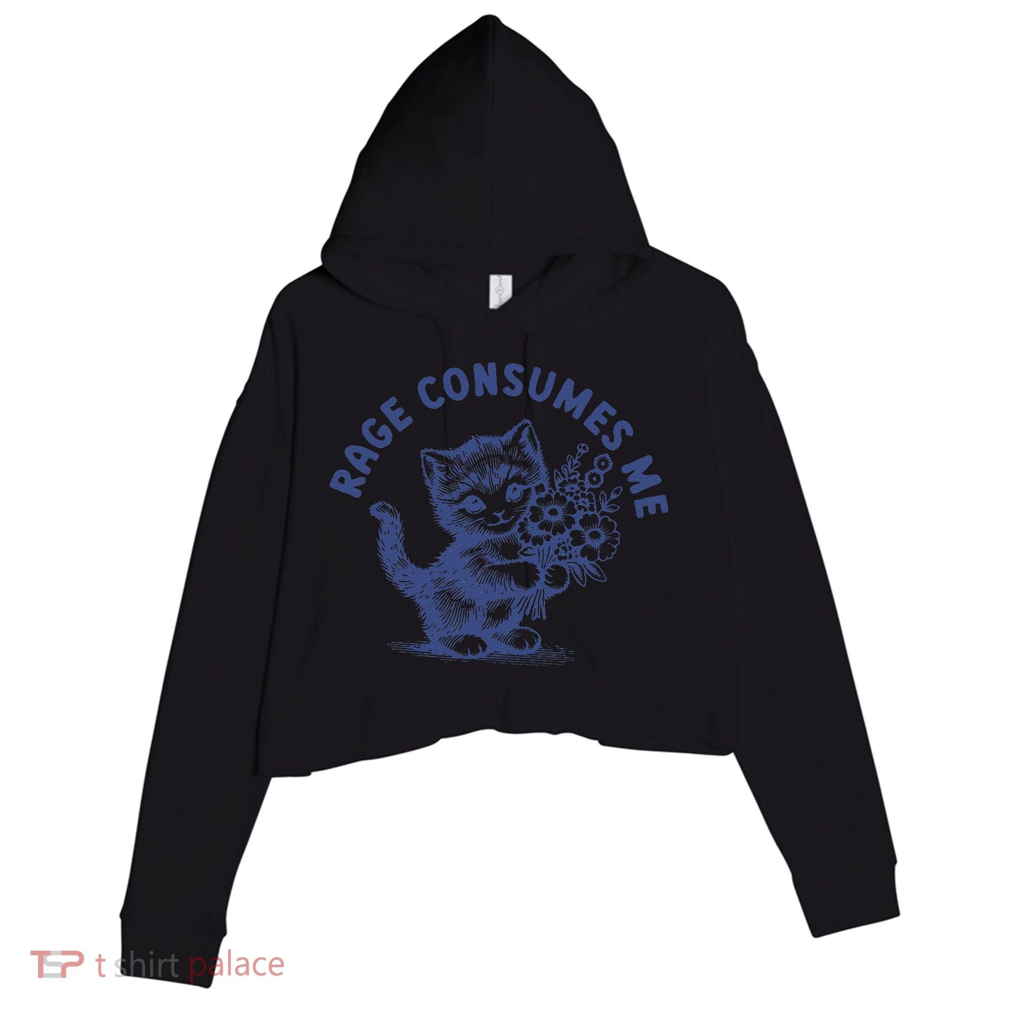 Rage Consumes Me Cat Flower Cute Kitty Cat Meme Crop Fleece Hoodie