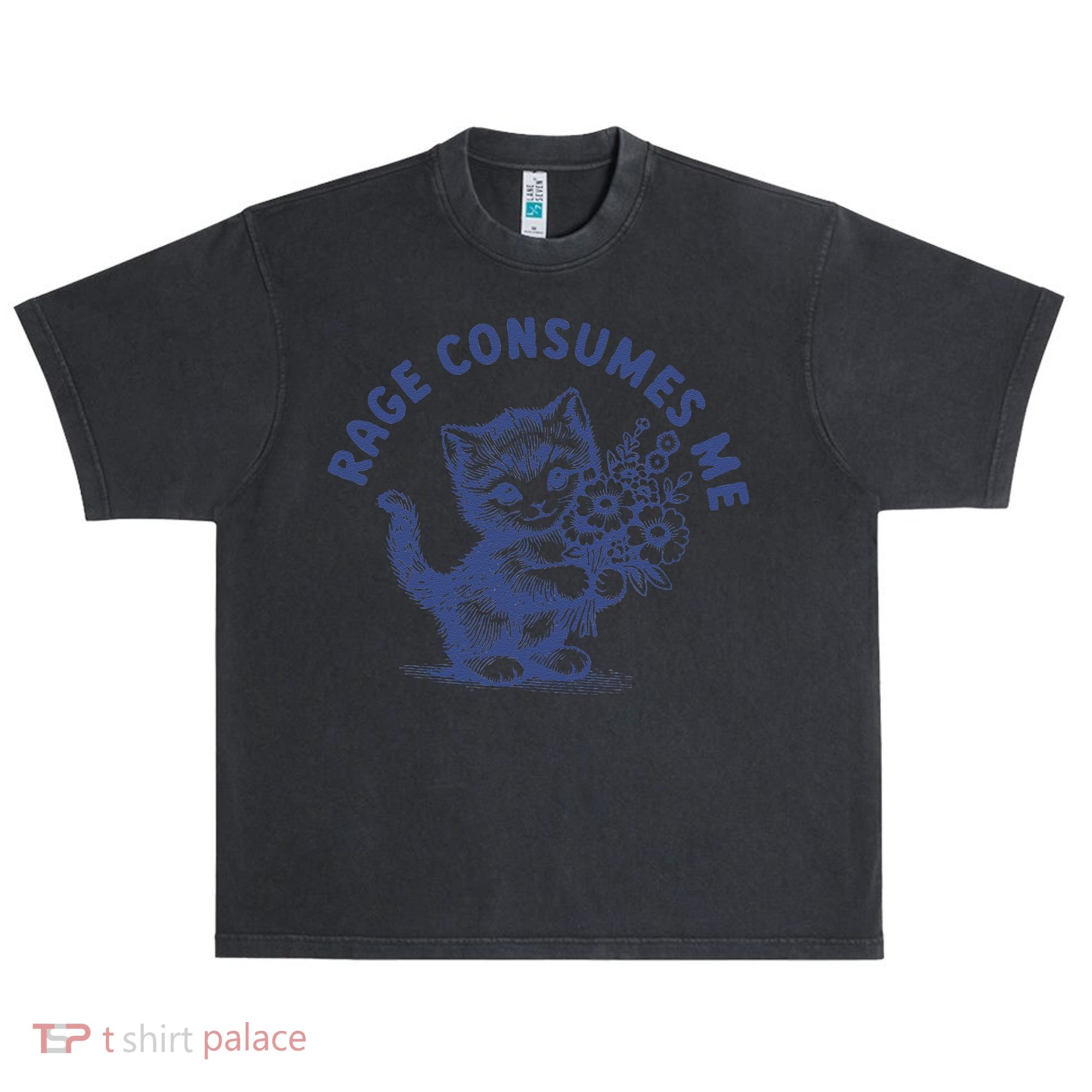 Rage Consumes Me Cat Flower Cute Kitty Cat Meme Urban Oversized Heavyweight T-Shirt
