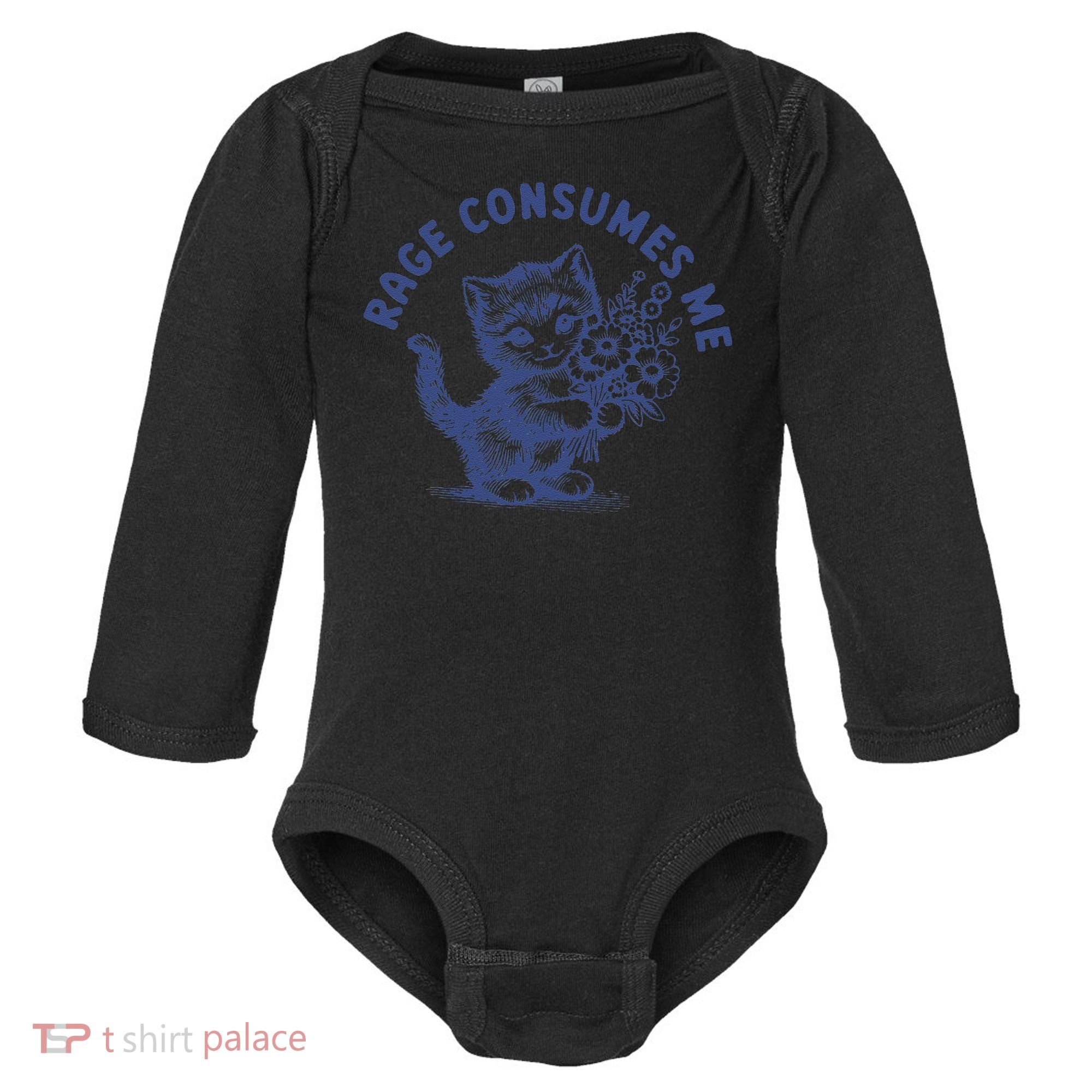 Rage Consumes Me Cat Flower Cute Kitty Cat Meme Baby Long Sleeve Bodysuit