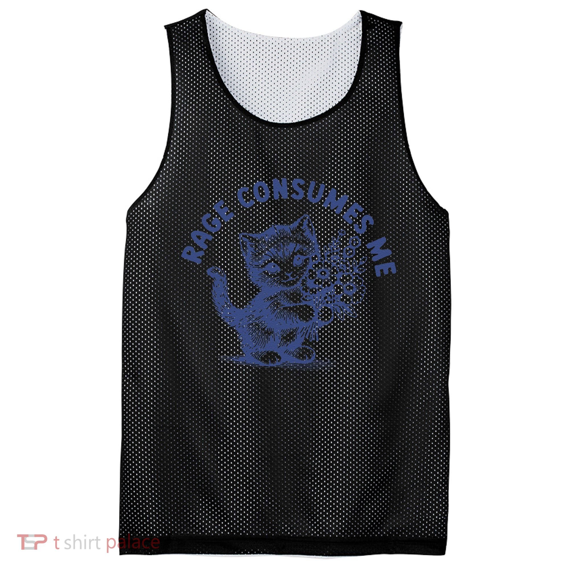 Rage Consumes Me Cat Flower Cute Kitty Cat Meme Mesh Reversible Basketball Jersey Tank