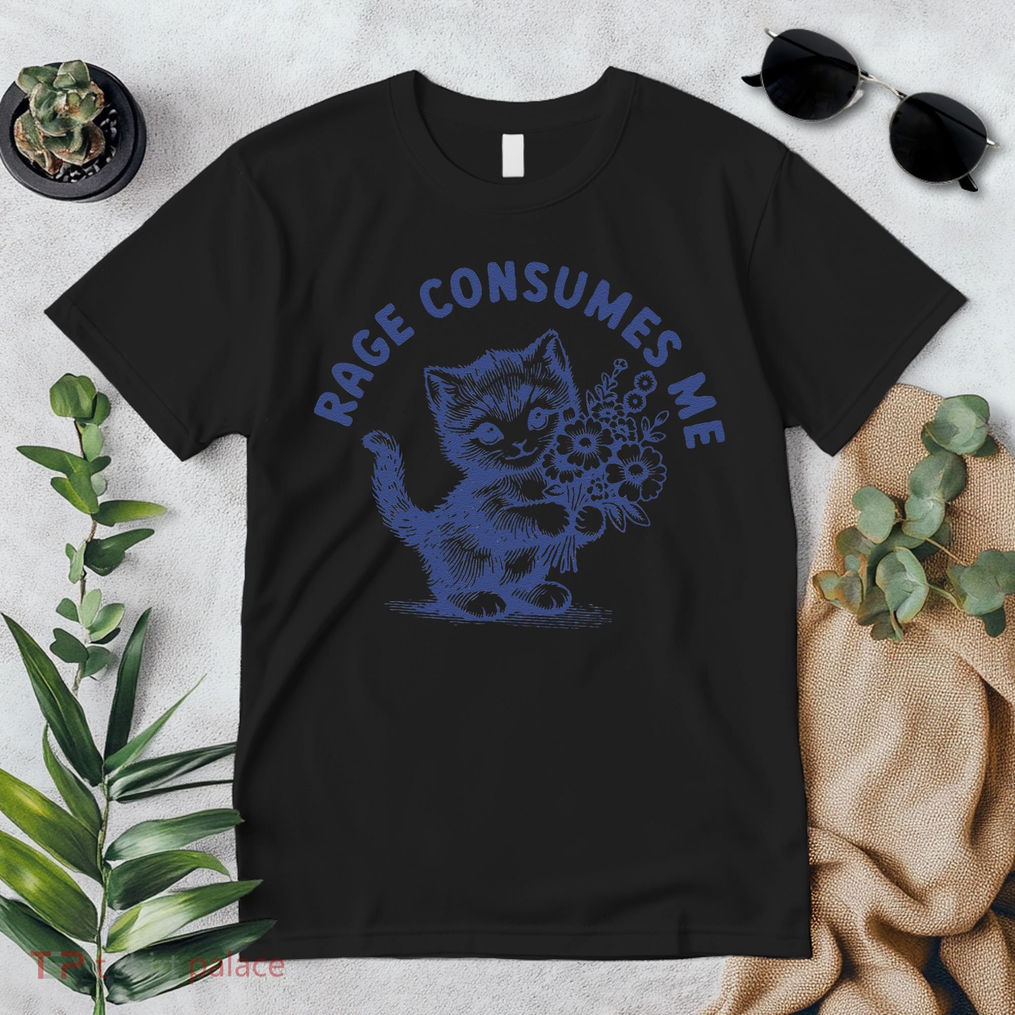 Rage Consumes Me Cat Flower Cute Kitty Cat Meme Premium T-Shirt