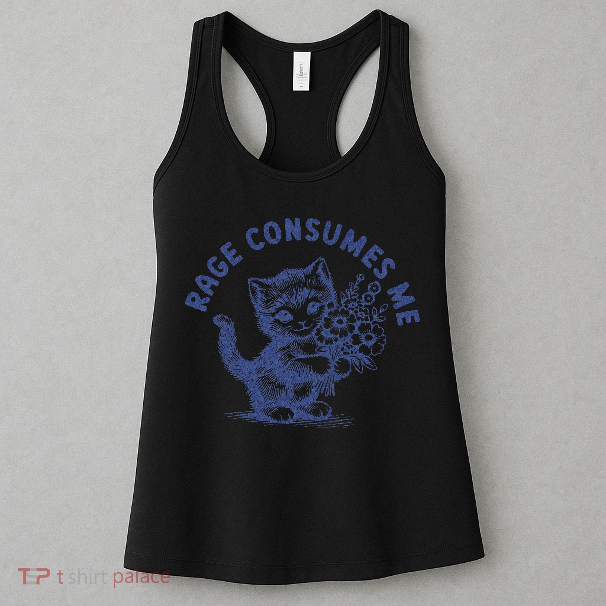 Rage Consumes Me Cat Flower Cute Kitty Cat Meme Women's Tank Top