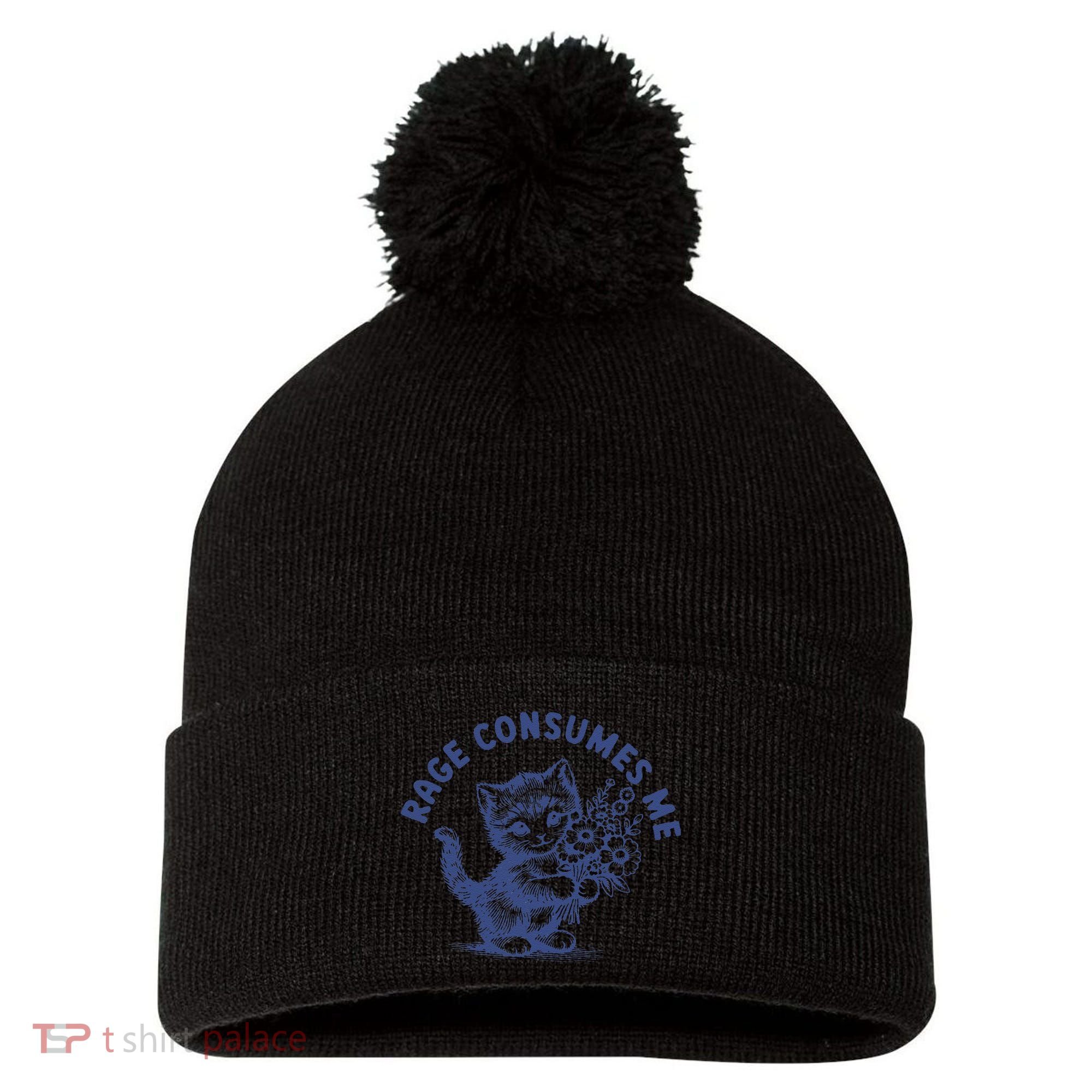 Rage Consumes Me Cat Flower Cute Kitty Cat Meme Pom Pom 12in Knit Beanie