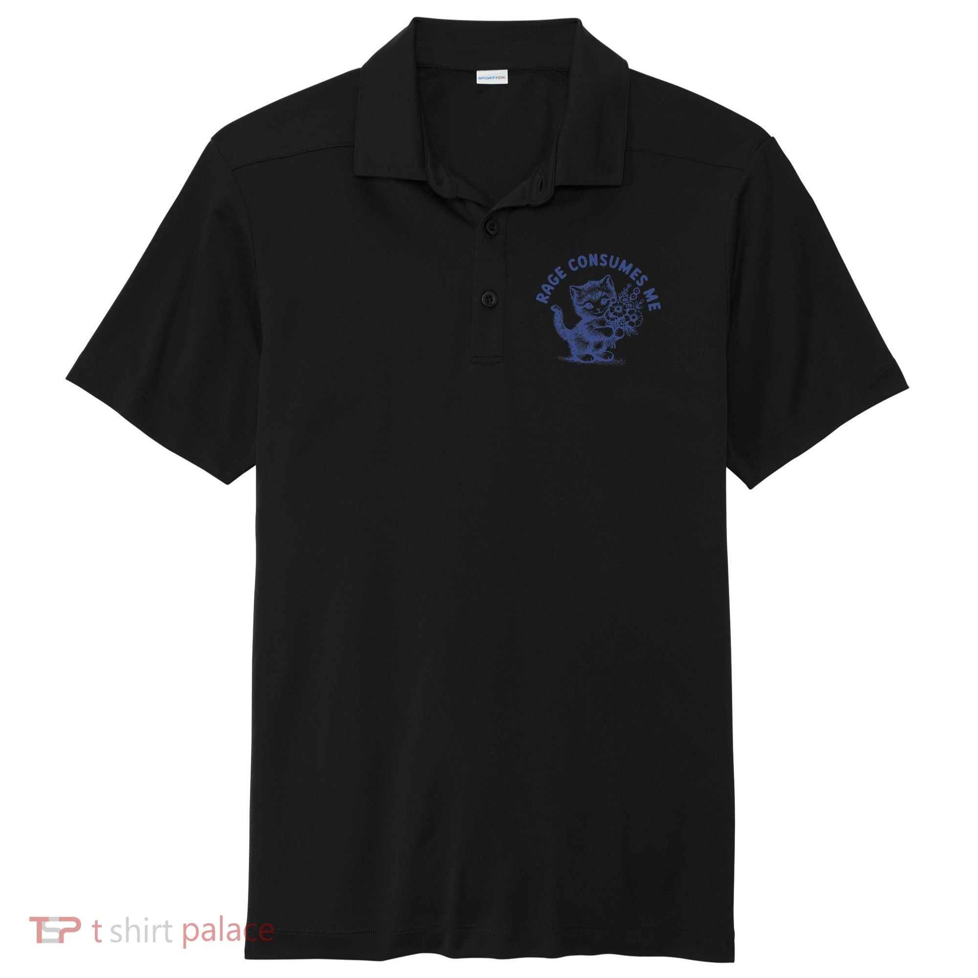 Rage Consumes Me Cat Flower Cute Kitty Cat Meme Sport-Tek Posi-UV Pro Polo