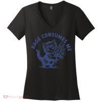 Rage Consumes Me Cat Flower Cute Kitty Cat Meme Women's V-Neck T-Shirt thumb 0