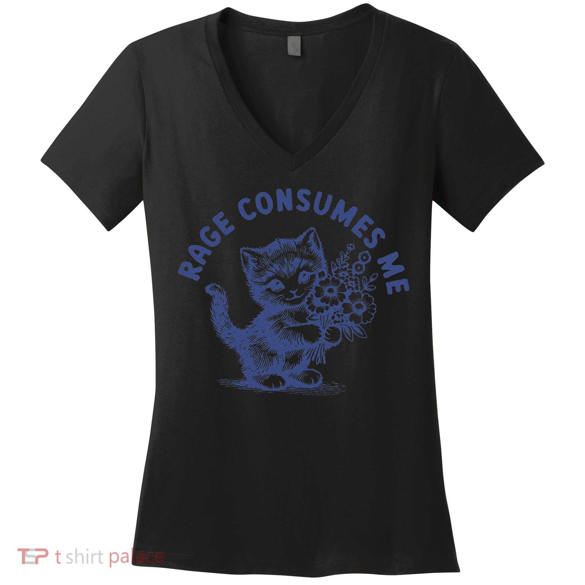 Rage Consumes Me Cat Flower Cute Kitty Cat Meme Women's V-Neck T-Shirt