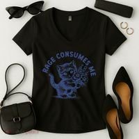 Rage Consumes Me Cat Flower Cute Kitty Cat Meme Women's V-Neck T-Shirt thumb 2