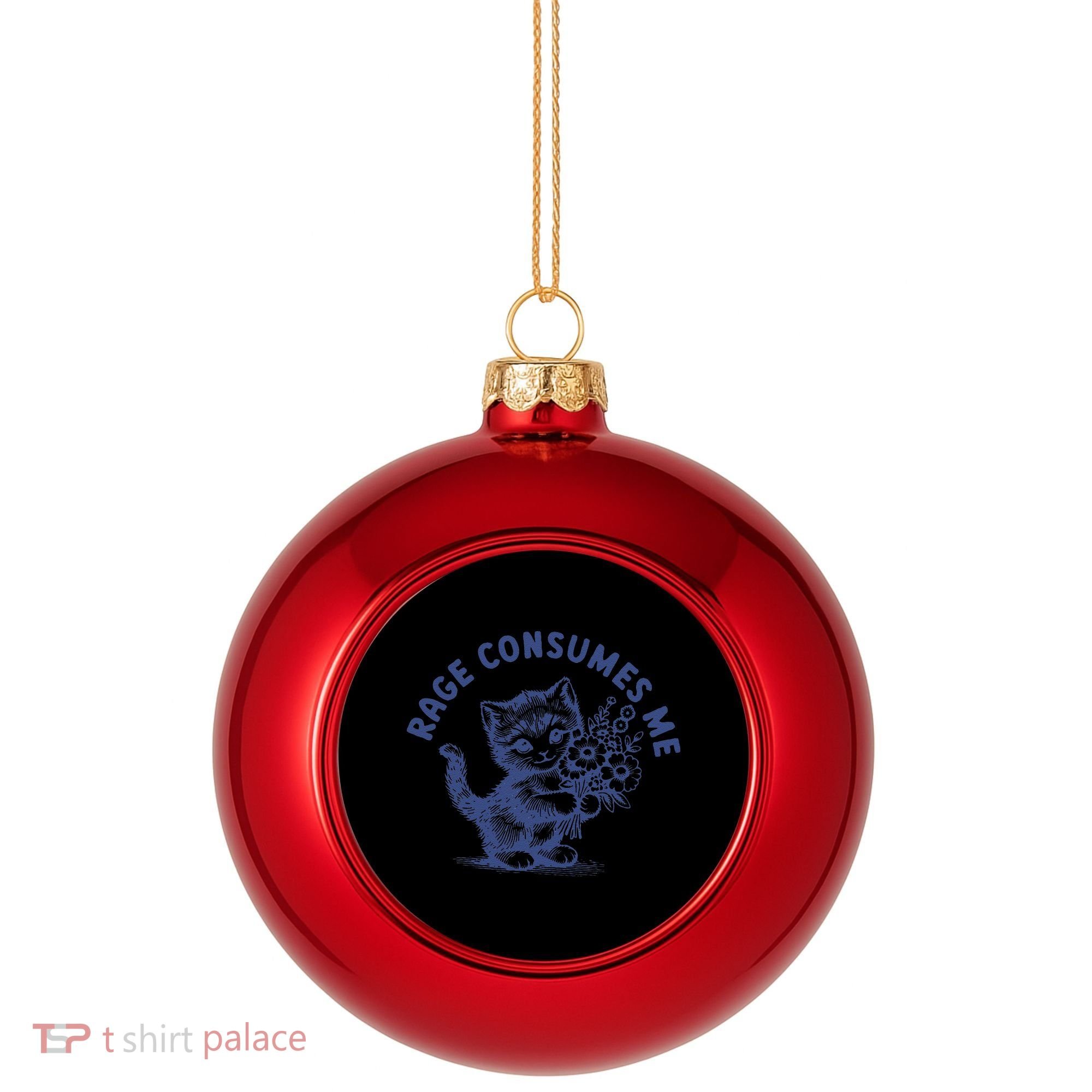 Rage Consumes Me Cat Flower Cute Kitty Cat Meme Plastic Christmas Ball Ornament