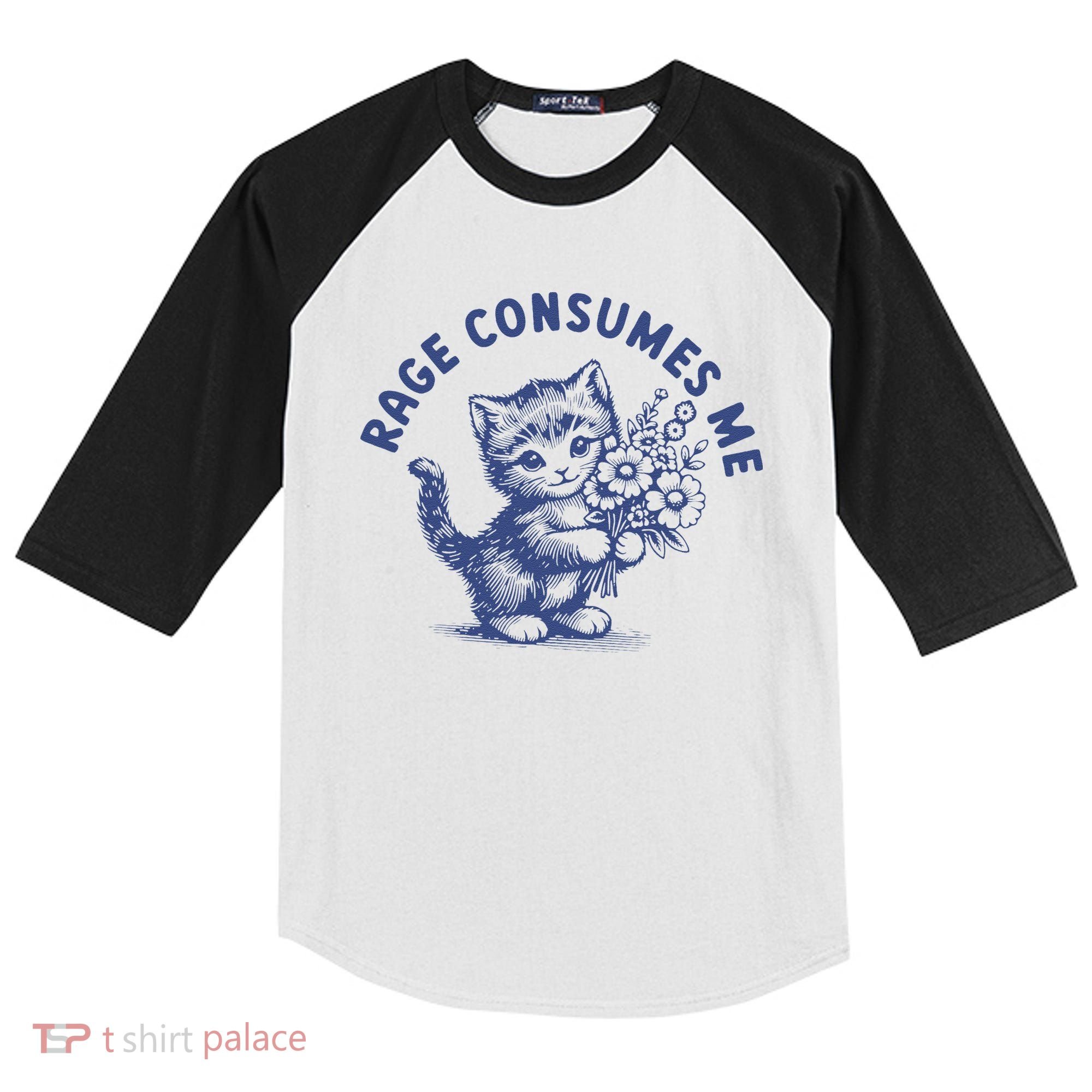 Rage Consumes Me Cat Flower Cute Kitty Cat Meme Kids Colorblock Raglan Jersey
