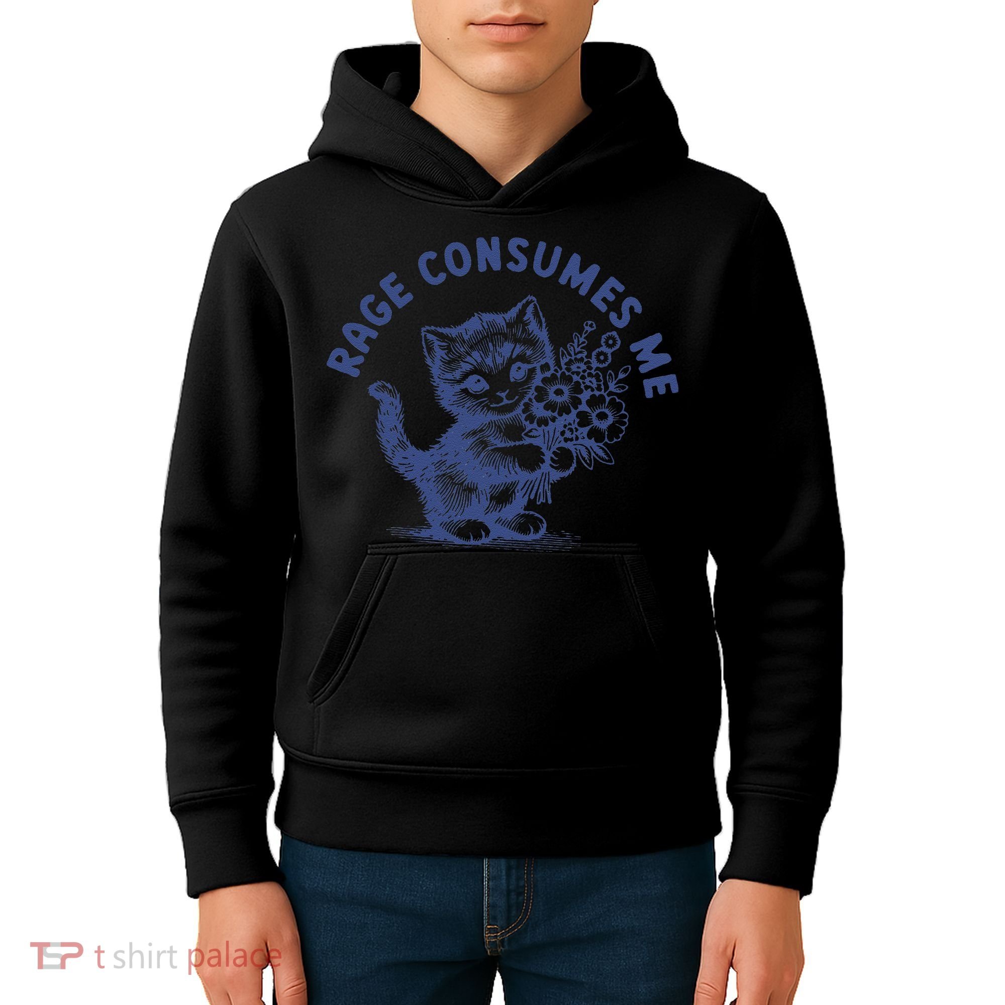Rage Consumes Me Cat Flower Cute Kitty Cat Meme Kids Hoodie