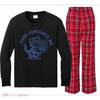 Rage Consumes Me Cat Flower Cute Kitty Cat Meme Kids Long Sleeve Plaid Pajama Set thumb 0