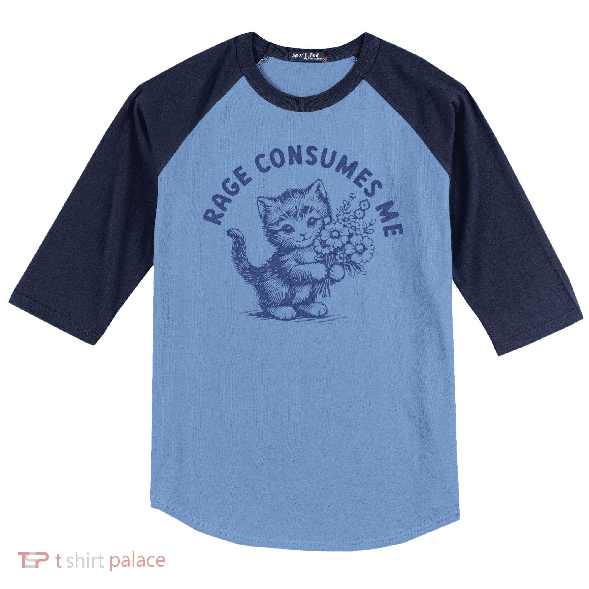 Rage Consumes Me Cat Flower Cute Kitty Cat Meme Raglan Baseball Sleeve Shirt