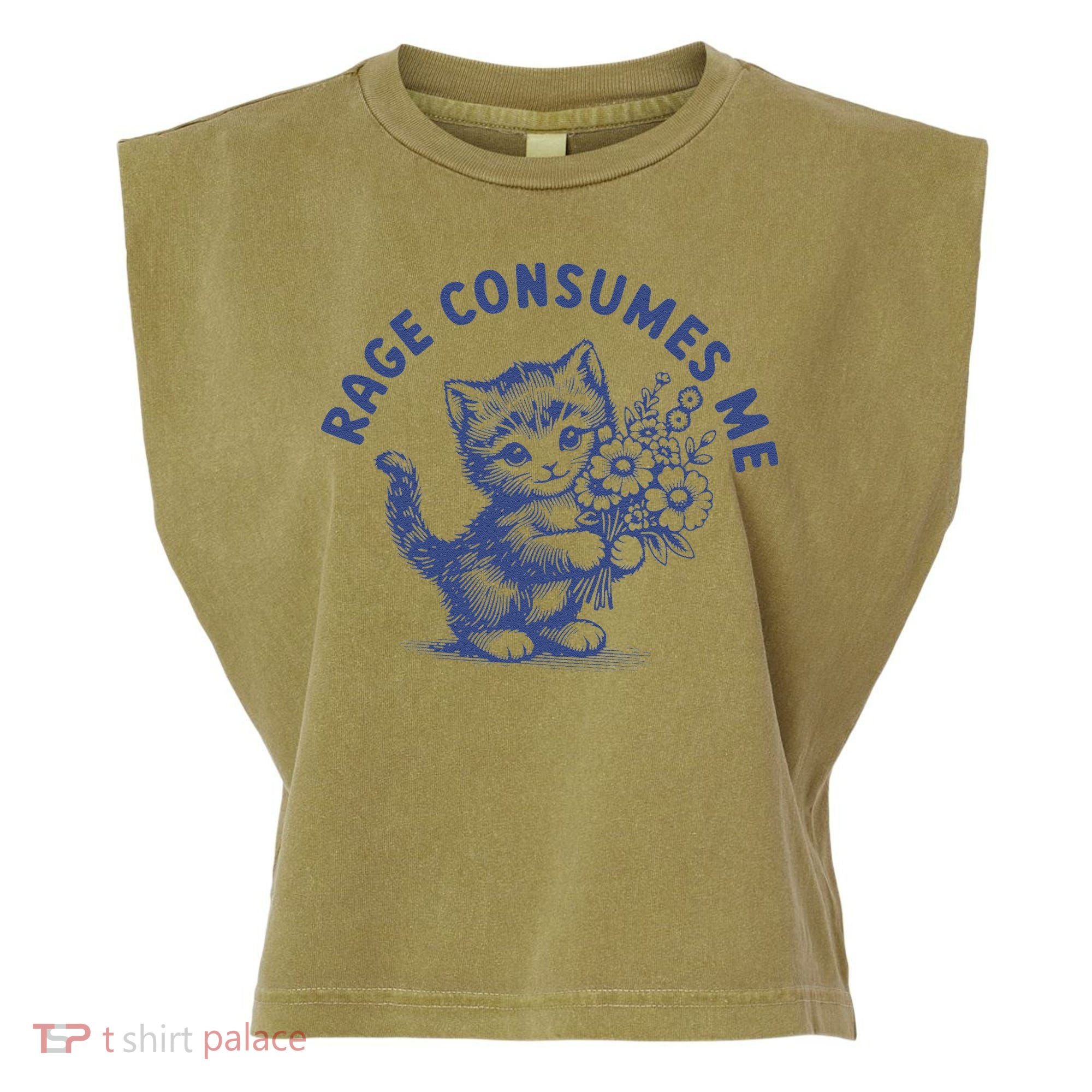 Rage Consumes Me Cat Flower Cute Kitty Cat Meme Garment-Dyed Women's Muscle Tee
