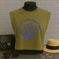Rage Consumes Me Cat Flower Cute Kitty Cat Meme Garment-Dyed Women's Muscle Tee thumb 3