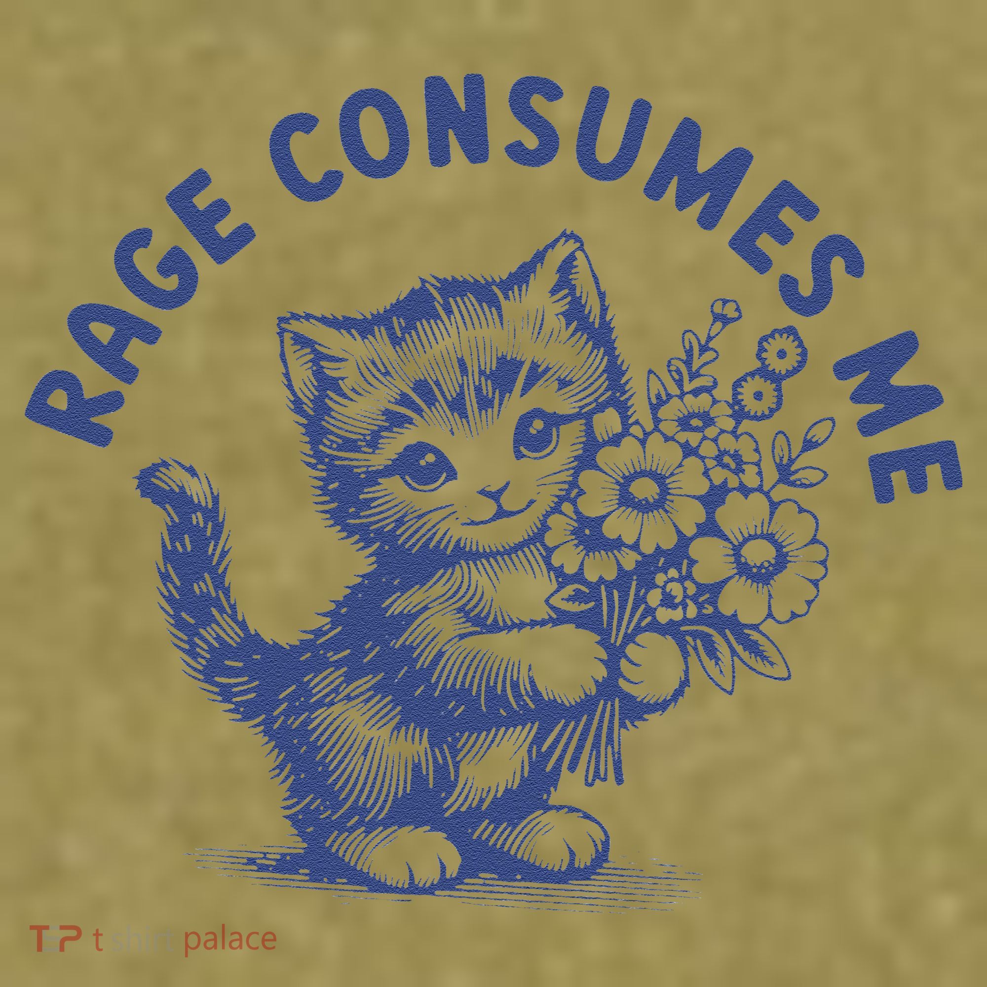Rage Consumes Me Cat Flower Cute Kitty Cat Meme Garment-Dyed Women's Muscle Tee