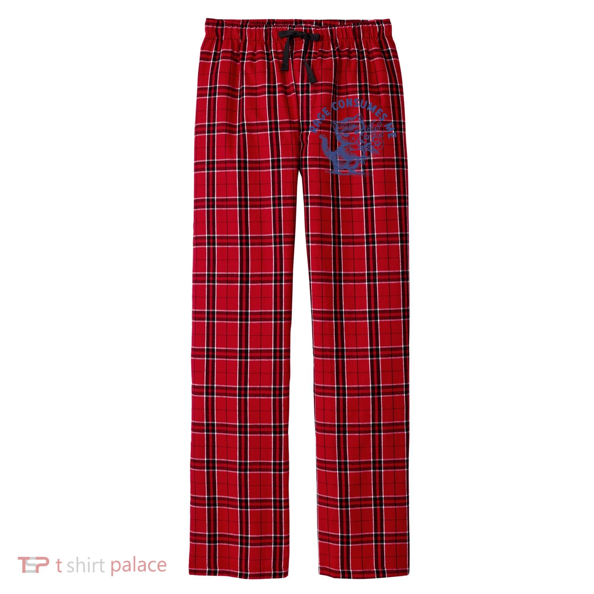 Rage Consumes Me Cat Flower Cute Kitty Cat Meme Men's Flannel Plaid Pajama Pants