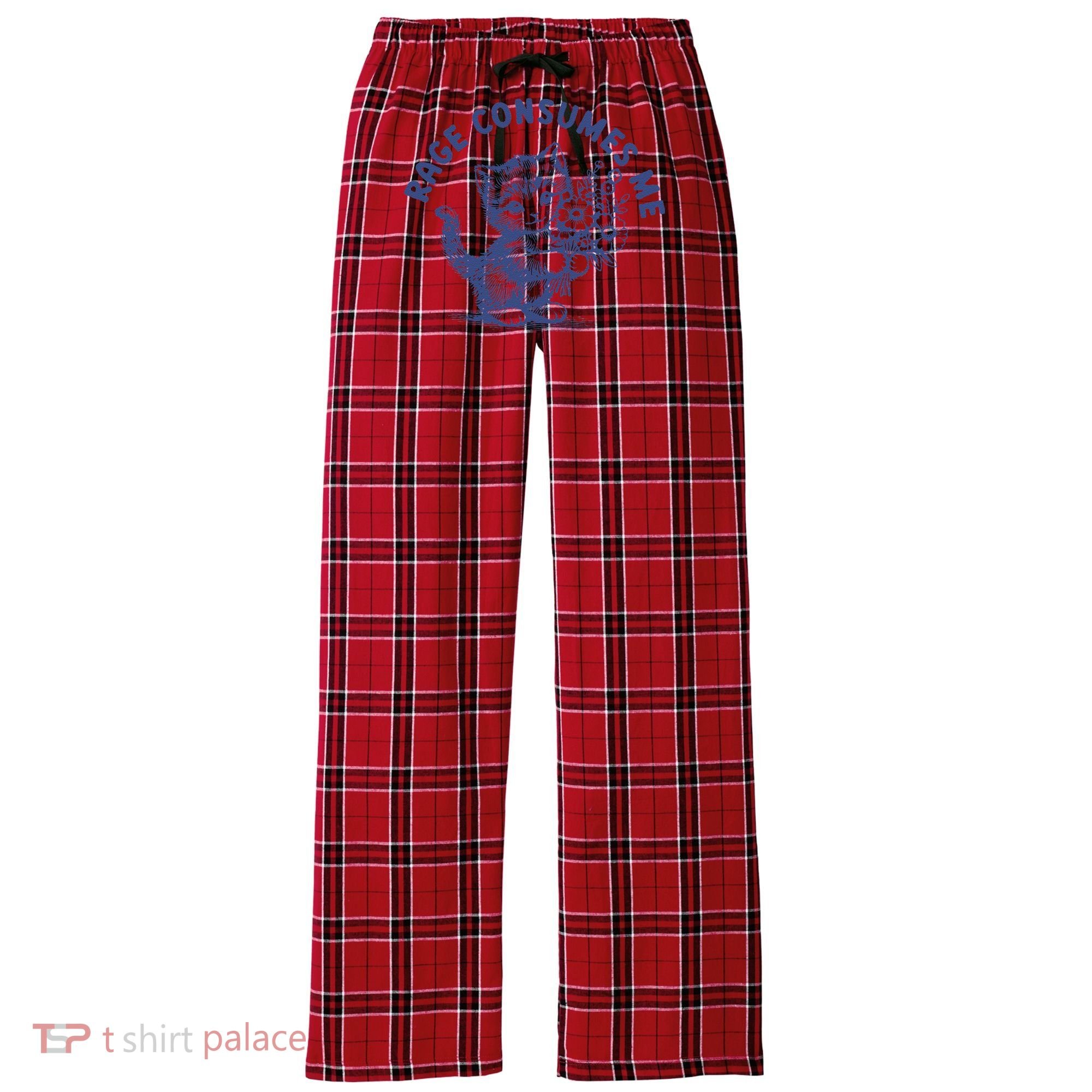 Rage Consumes Me Cat Flower Cute Kitty Cat Meme Women's Flannel Plaid Pajama Pants