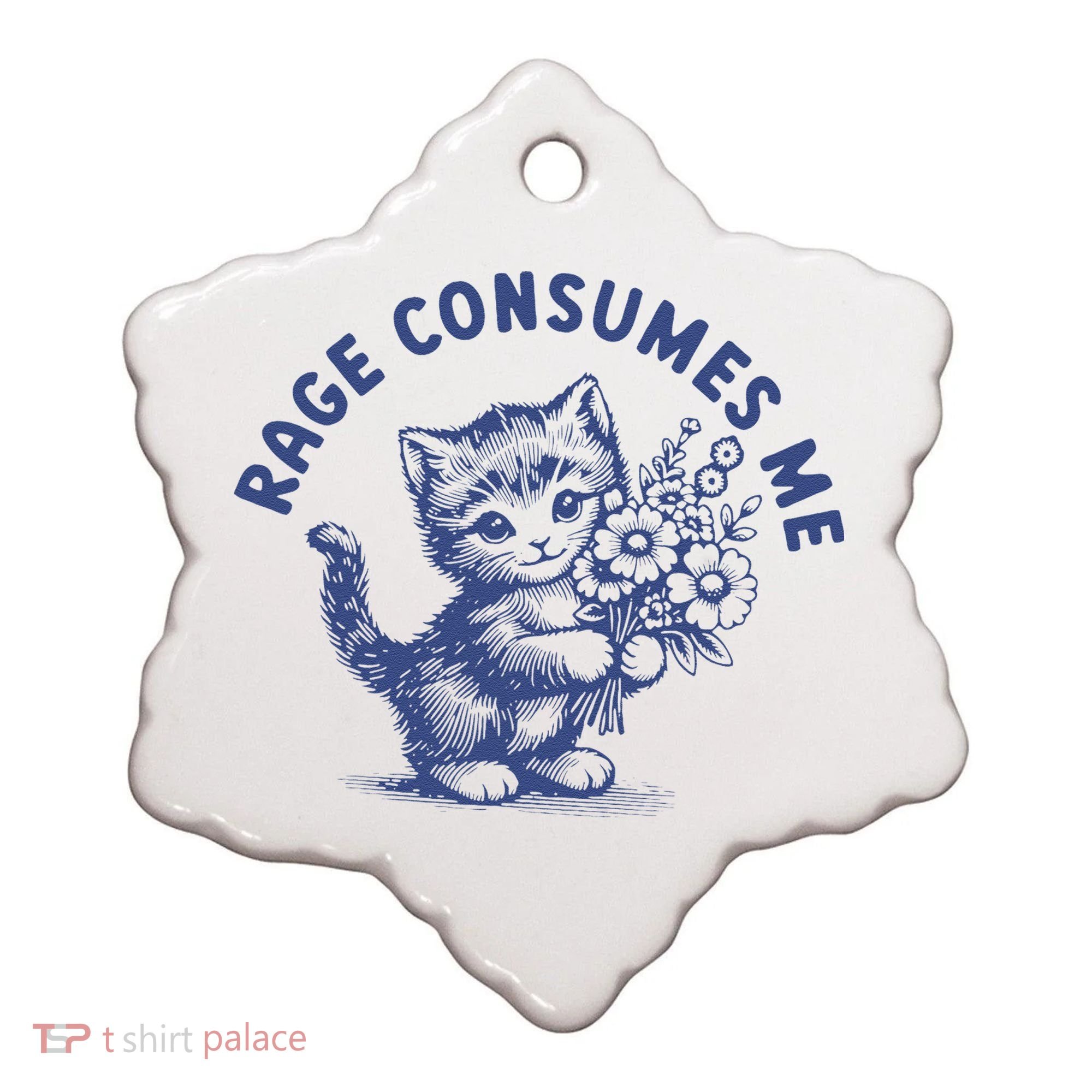 Rage Consumes Me Cat Flower Cute Kitty Cat Meme Ceramic Ornament