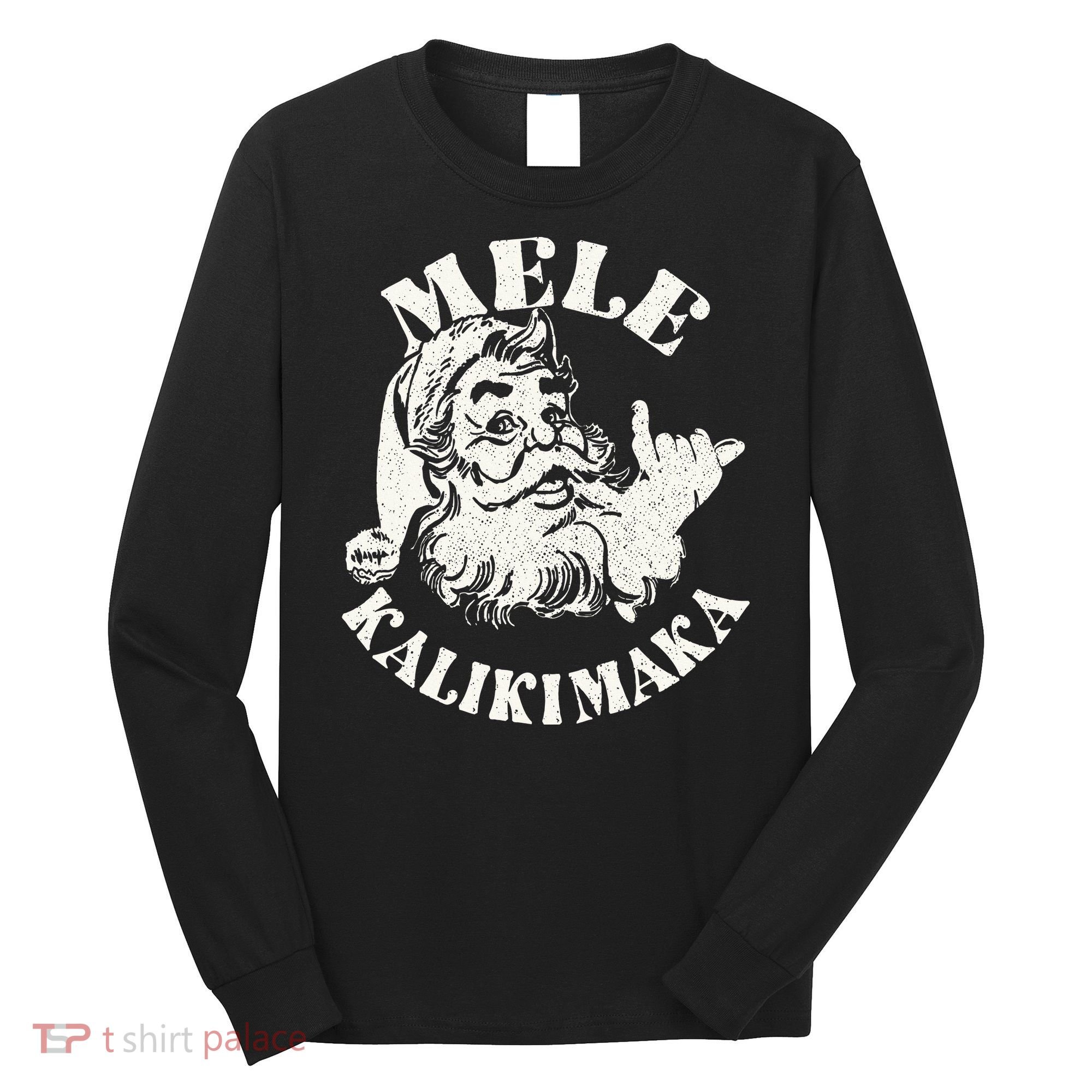 Retro Christmas Mele Kalikimaka Santa Claus Shaka Hawaii Long Sleeve Shirt