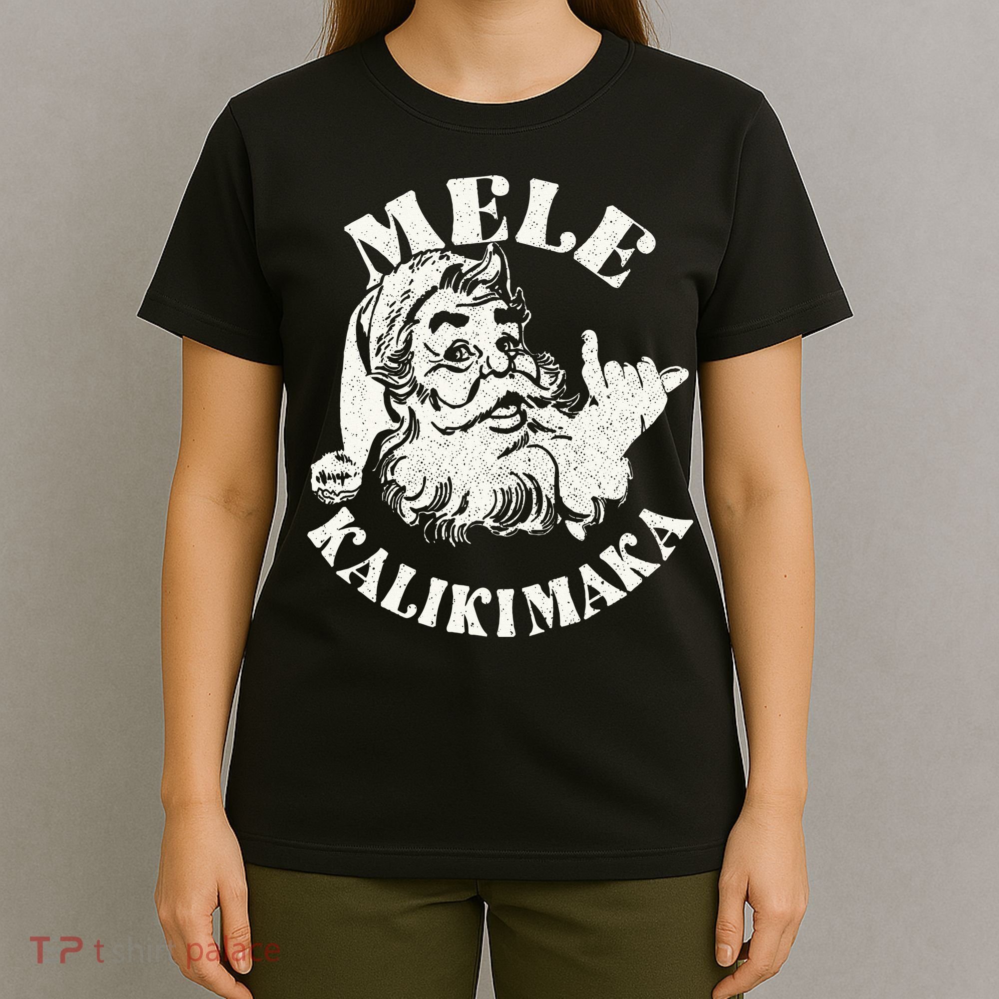 Retro Christmas Mele Kalikimaka Santa Claus Shaka Hawaii T-Shirt