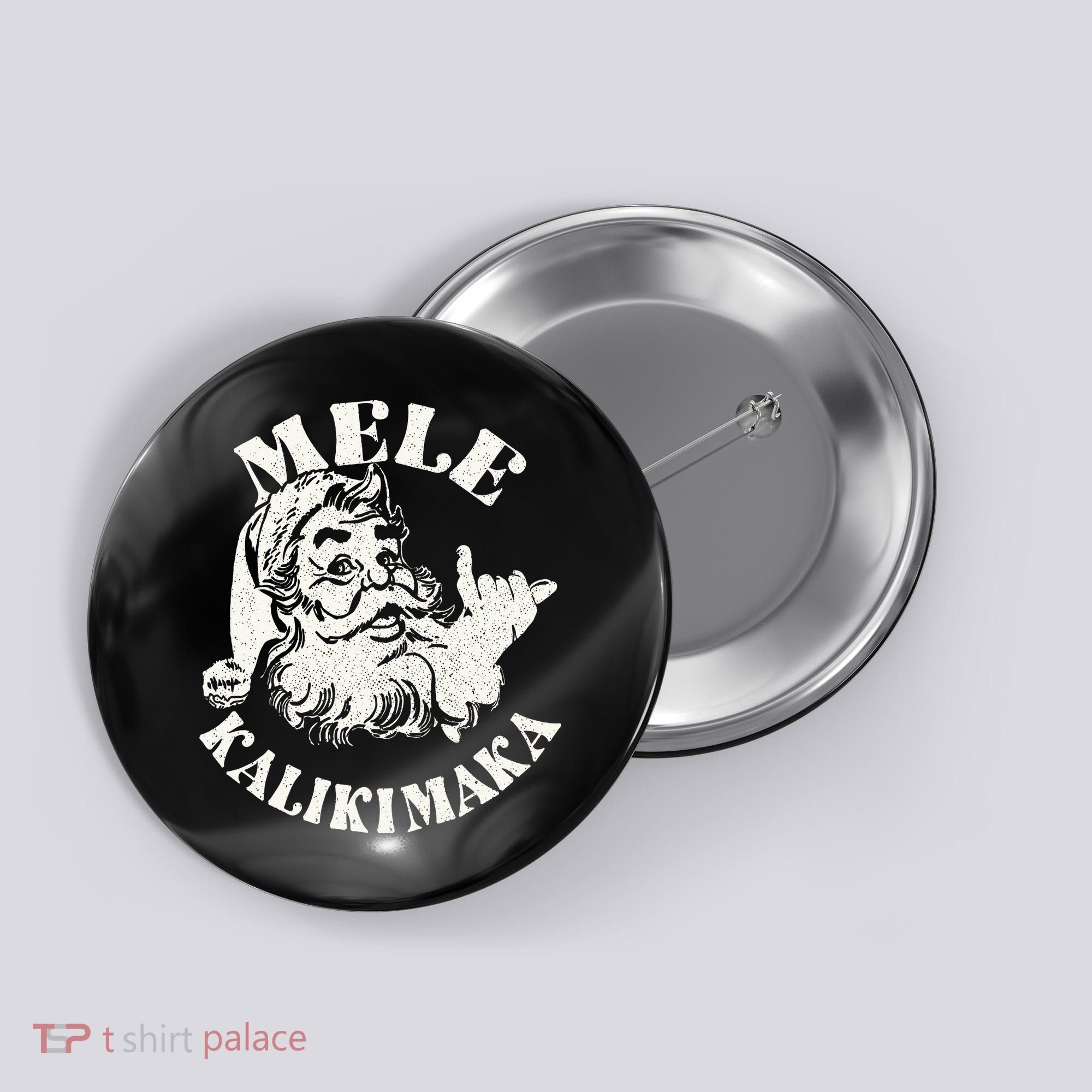 Retro Christmas Mele Kalikimaka Santa Claus Shaka Hawaii Button