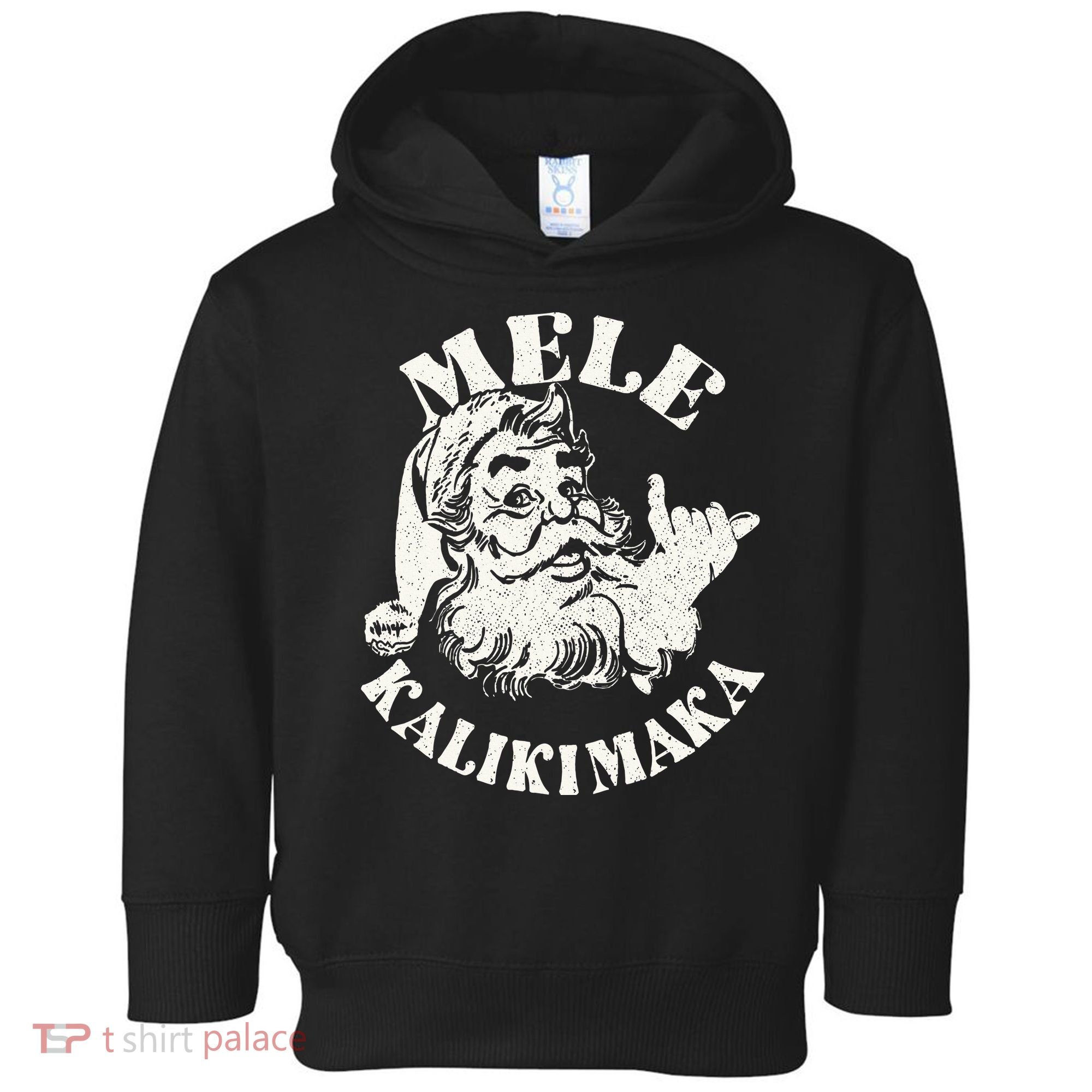 Retro Christmas Mele Kalikimaka Santa Claus Shaka Hawaii Toddler Hoodie