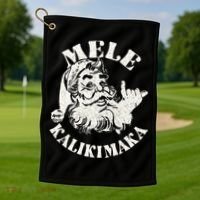 Retro Christmas Mele Kalikimaka Santa Claus Shaka Hawaii Golf Towel thumb 1