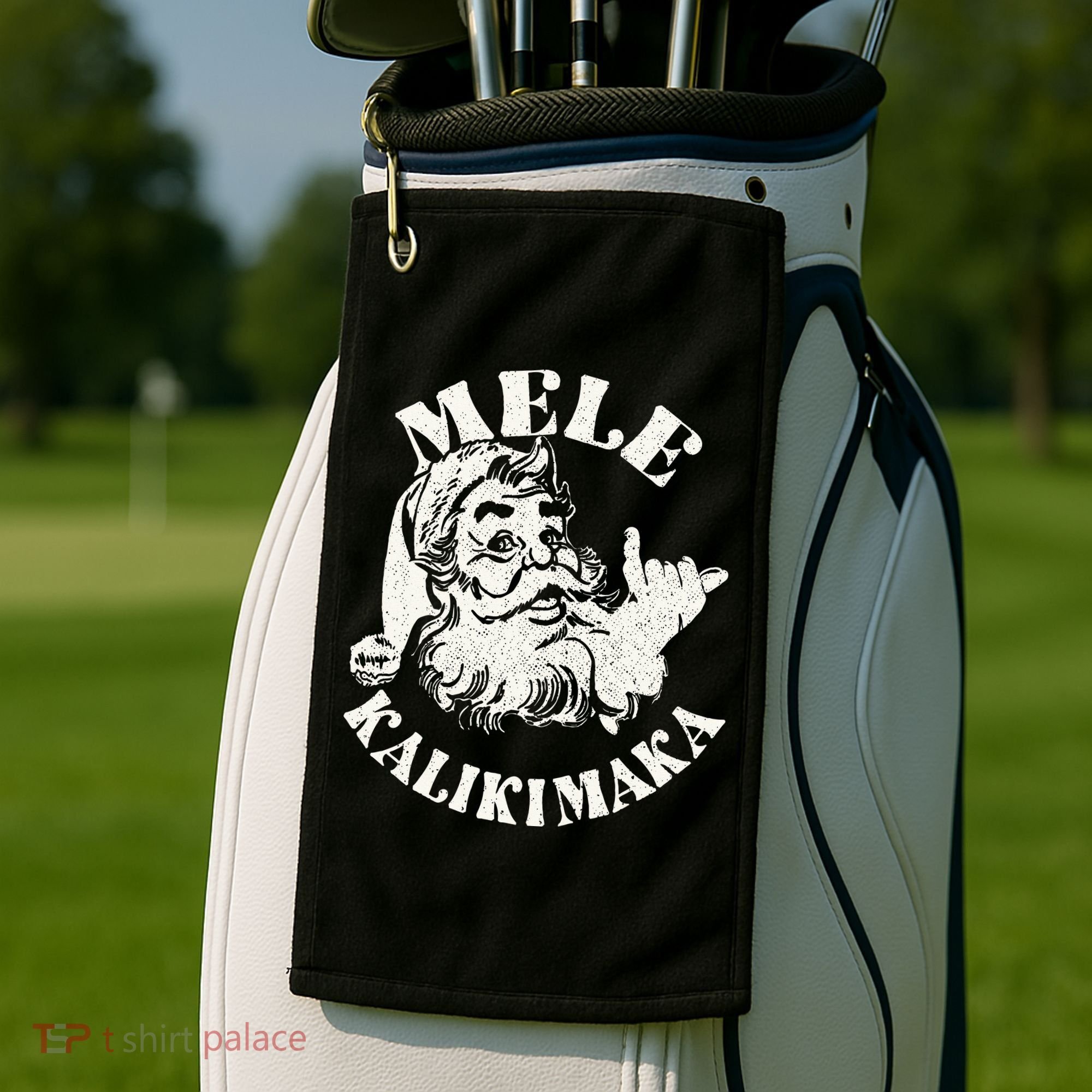 Retro Christmas Mele Kalikimaka Santa Claus Shaka Hawaii Golf Towel