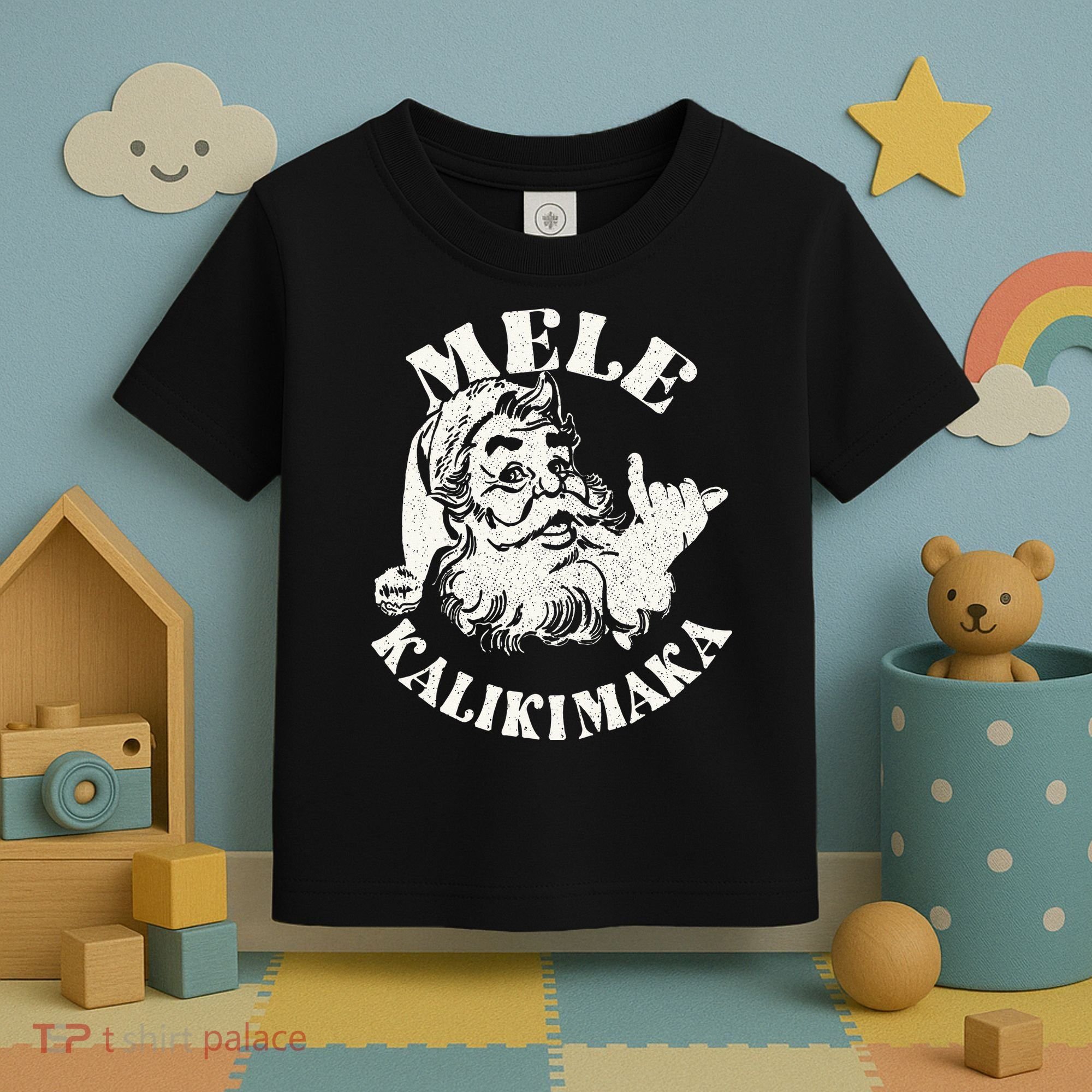 Retro Christmas Mele Kalikimaka Santa Claus Shaka Hawaii Toddler T-Shirt