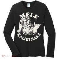Retro Christmas Mele Kalikimaka Santa Claus Shaka Hawaii Women's Long Sleeve Shirt thumb 0