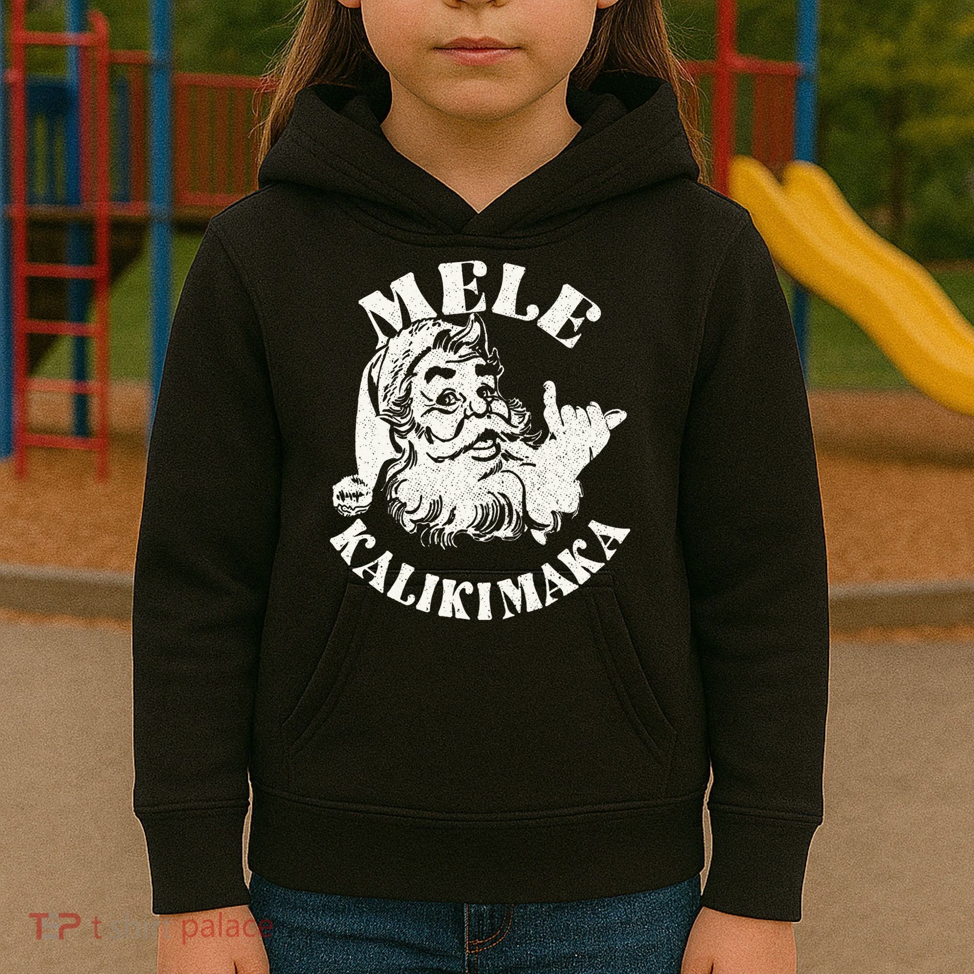 Retro Christmas Mele Kalikimaka Santa Claus Shaka Hawaii Kids Hoodie
