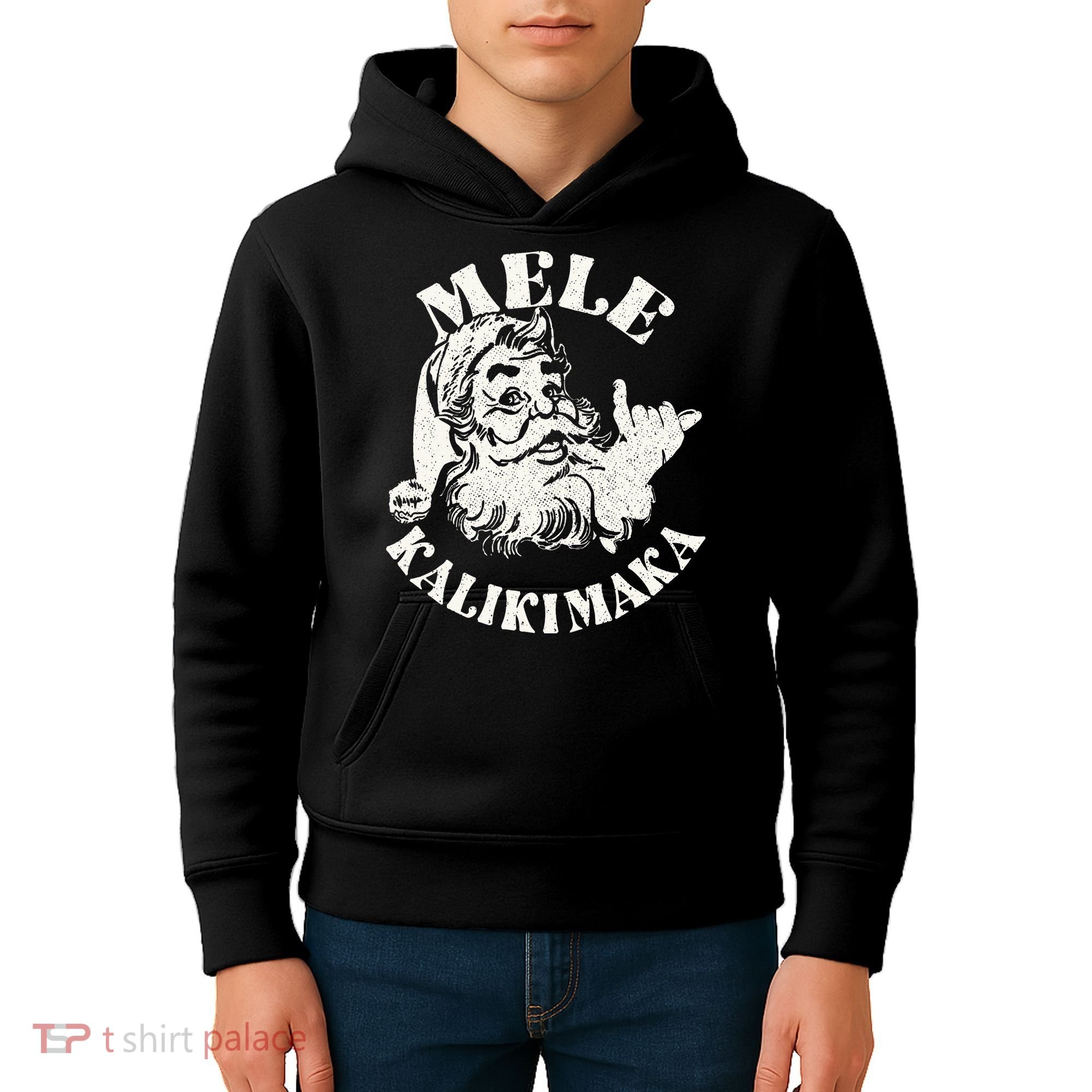 Retro Christmas Mele Kalikimaka Santa Claus Shaka Hawaii Kids Hoodie