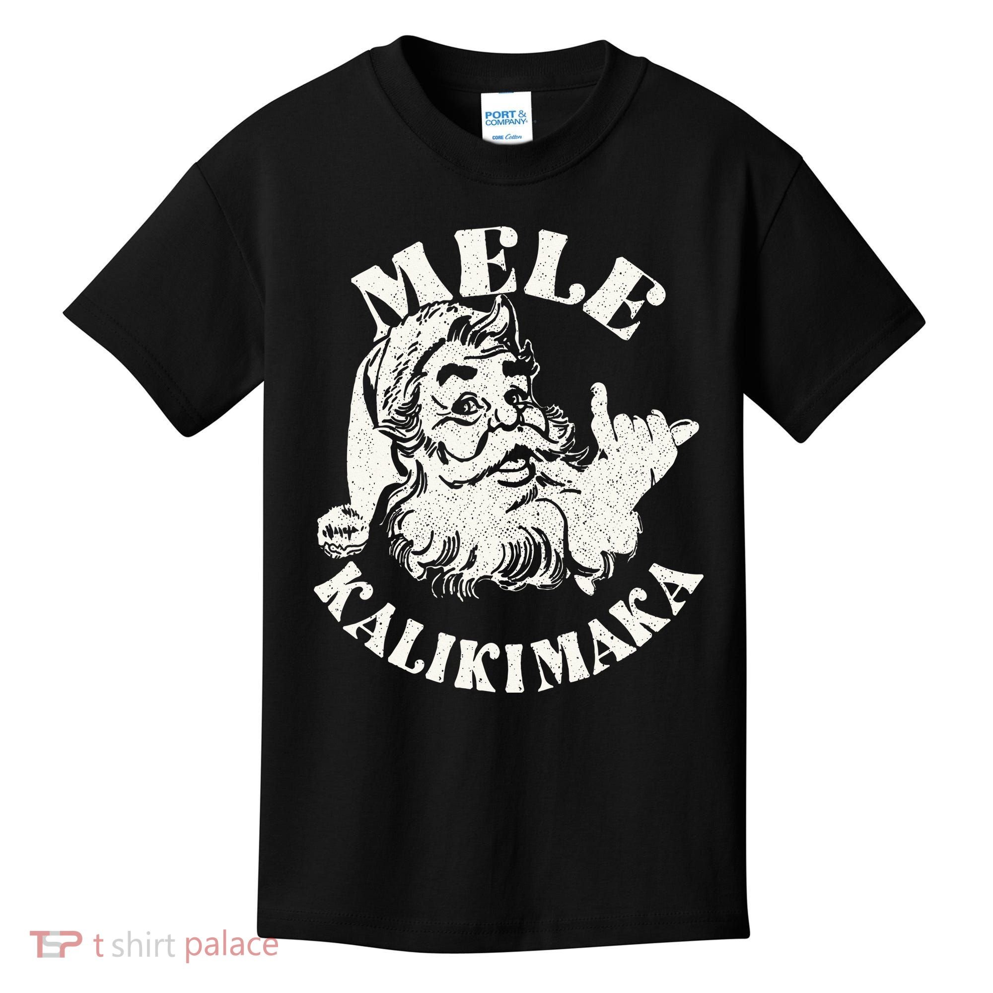 Retro Christmas Mele Kalikimaka Santa Claus Shaka Hawaii Kids T-Shirt