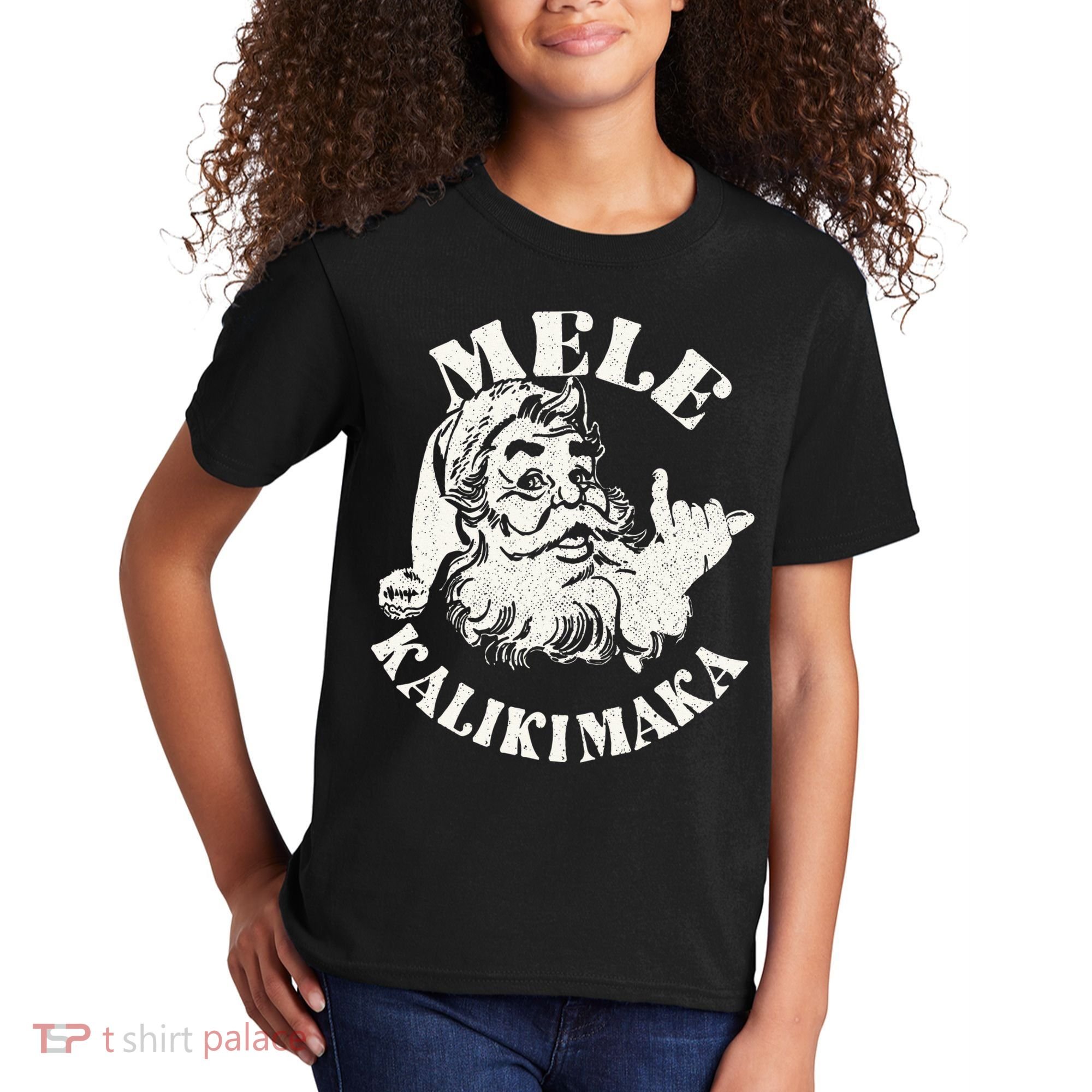 Retro Christmas Mele Kalikimaka Santa Claus Shaka Hawaii Kids T-Shirt