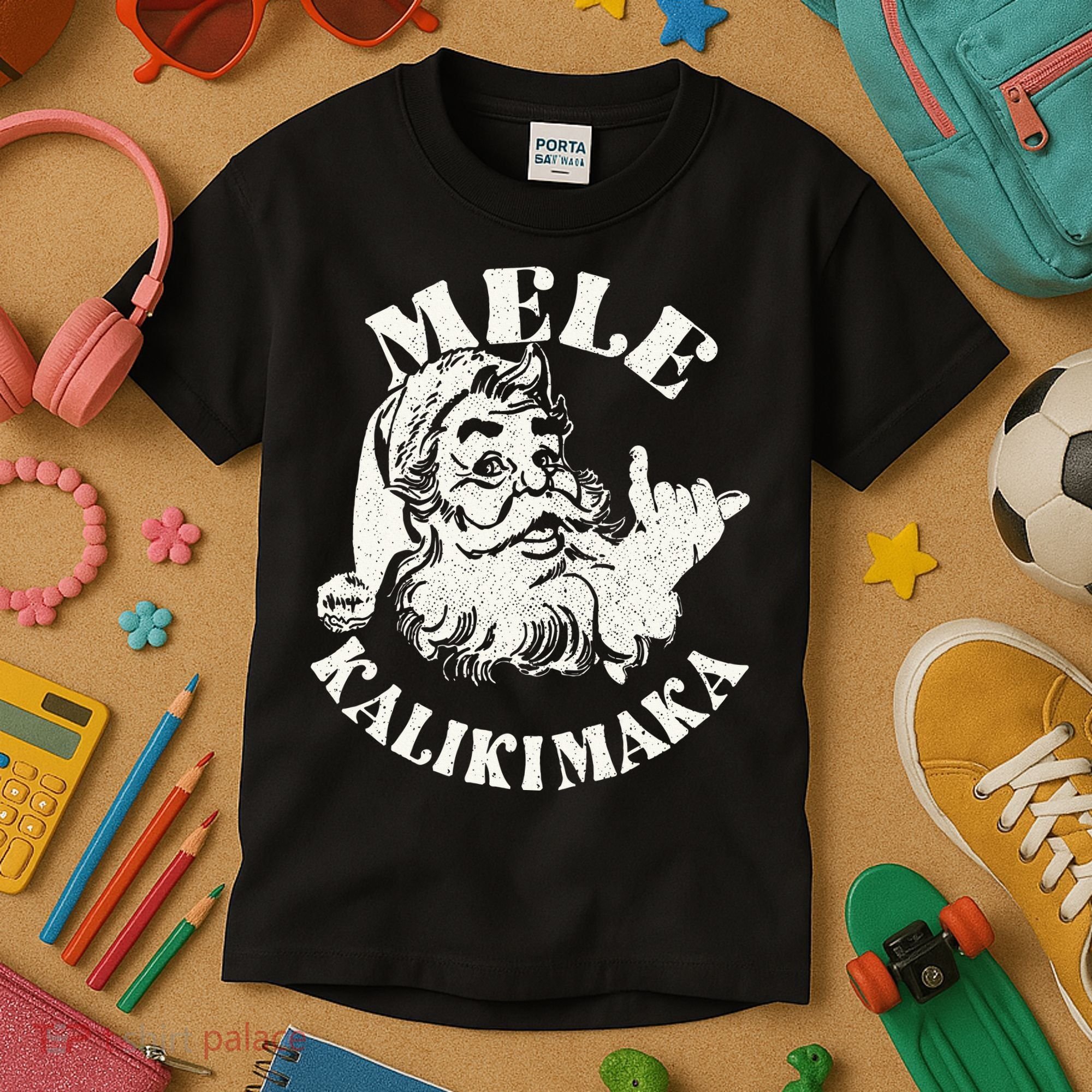 Retro Christmas Mele Kalikimaka Santa Claus Shaka Hawaii Kids T-Shirt